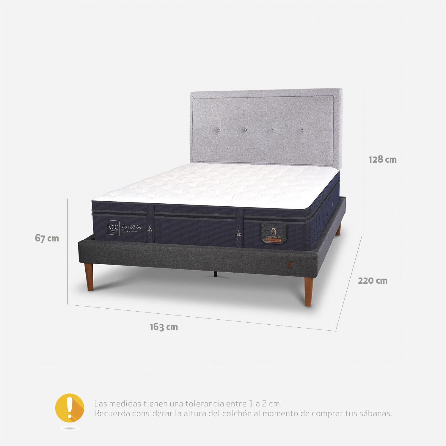 Cama Europea Curve 2 Plazas Super Premium + Respaldo Ganges