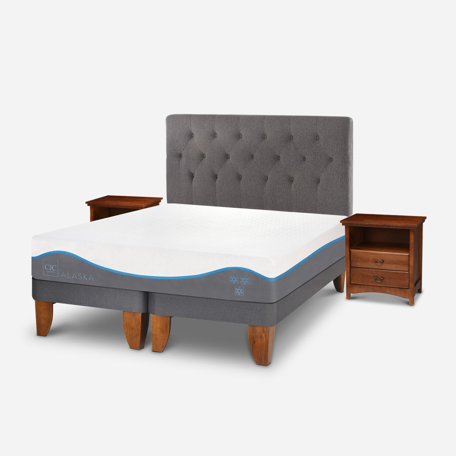Cama Europea 2 Plazas Alaska Base Dividida + Set Kavery