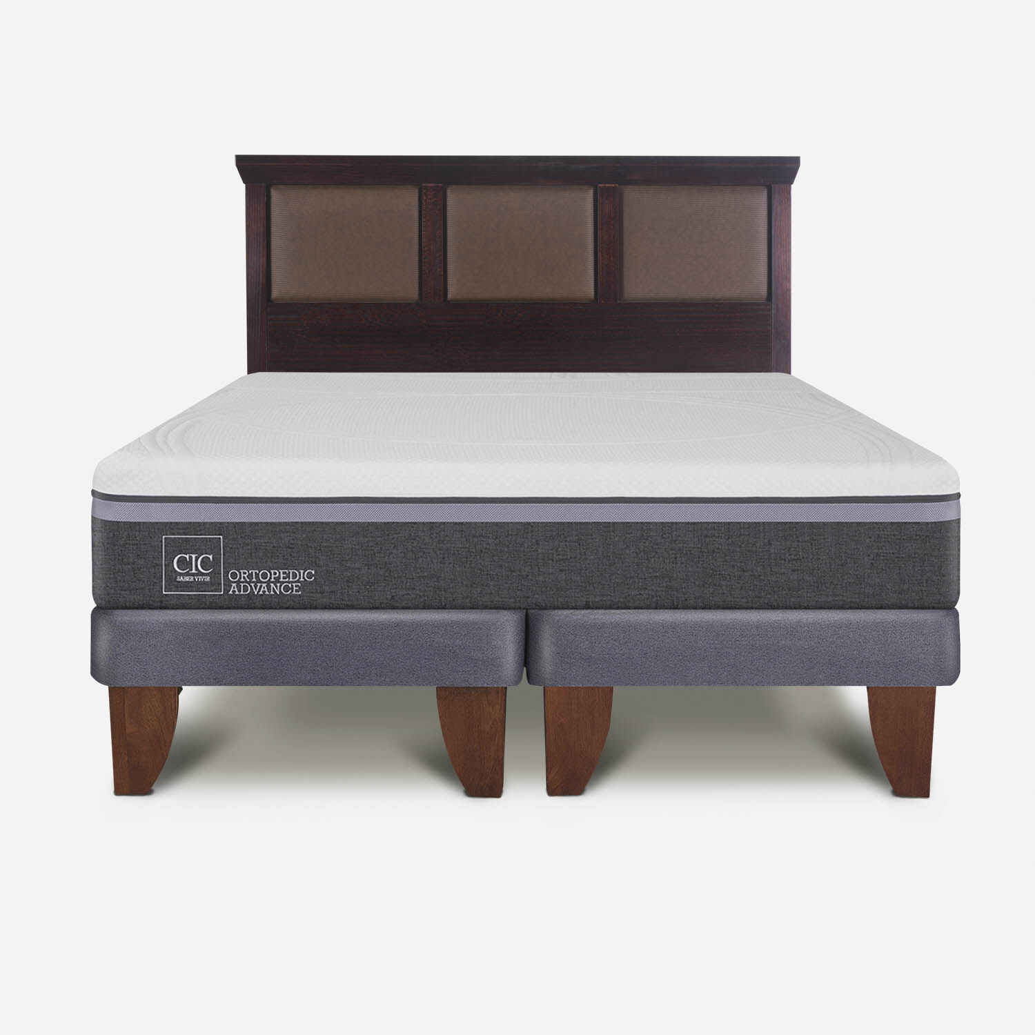 Cama Europea 2 Plazas Base Dividida Ortopedic Advance + Respaldo Torino Chocolate