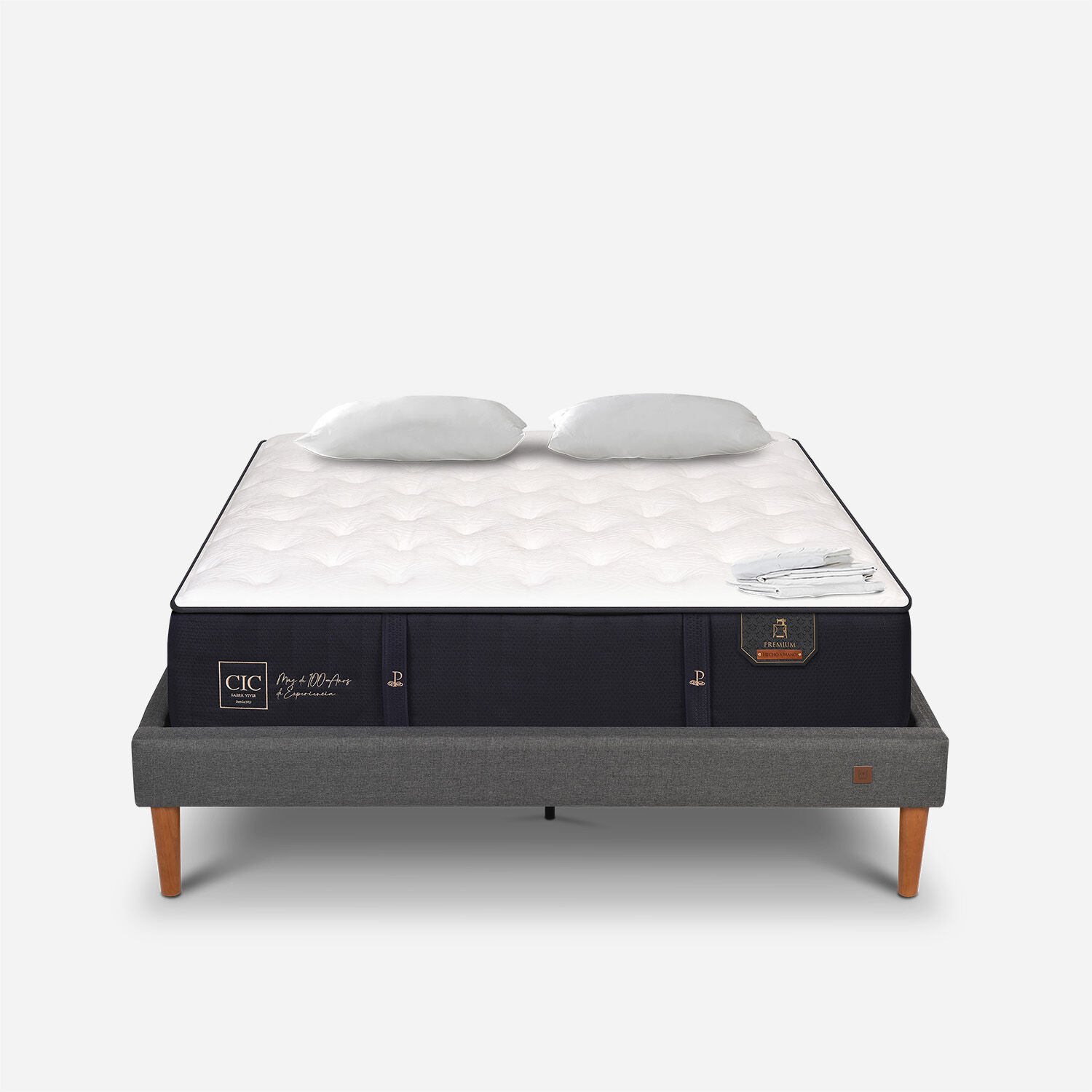 Cama Europea Curve 2 Plazas Premium + Almohadas + Sabanas