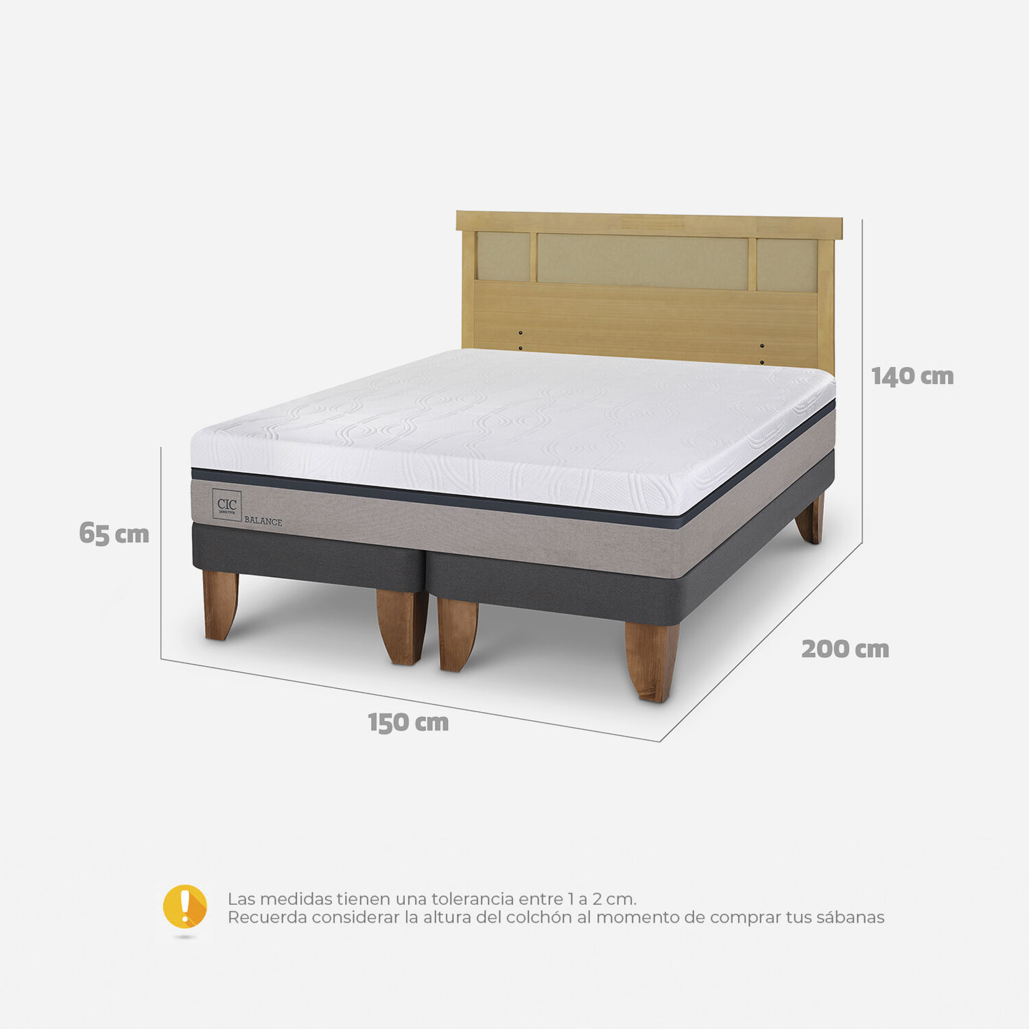 Cama Europea 2 Plazas Balance Base Dividida + Respaldo Dublín Mostaza
