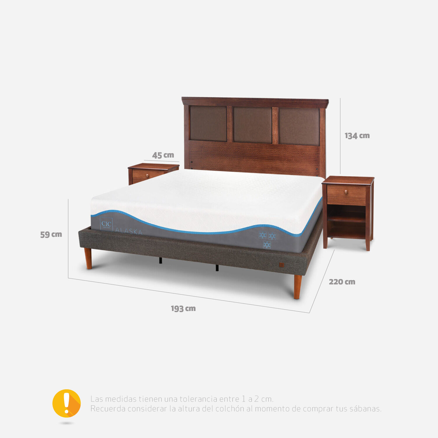 Cama Europea Curve King Alaska + Set Torino Caramel