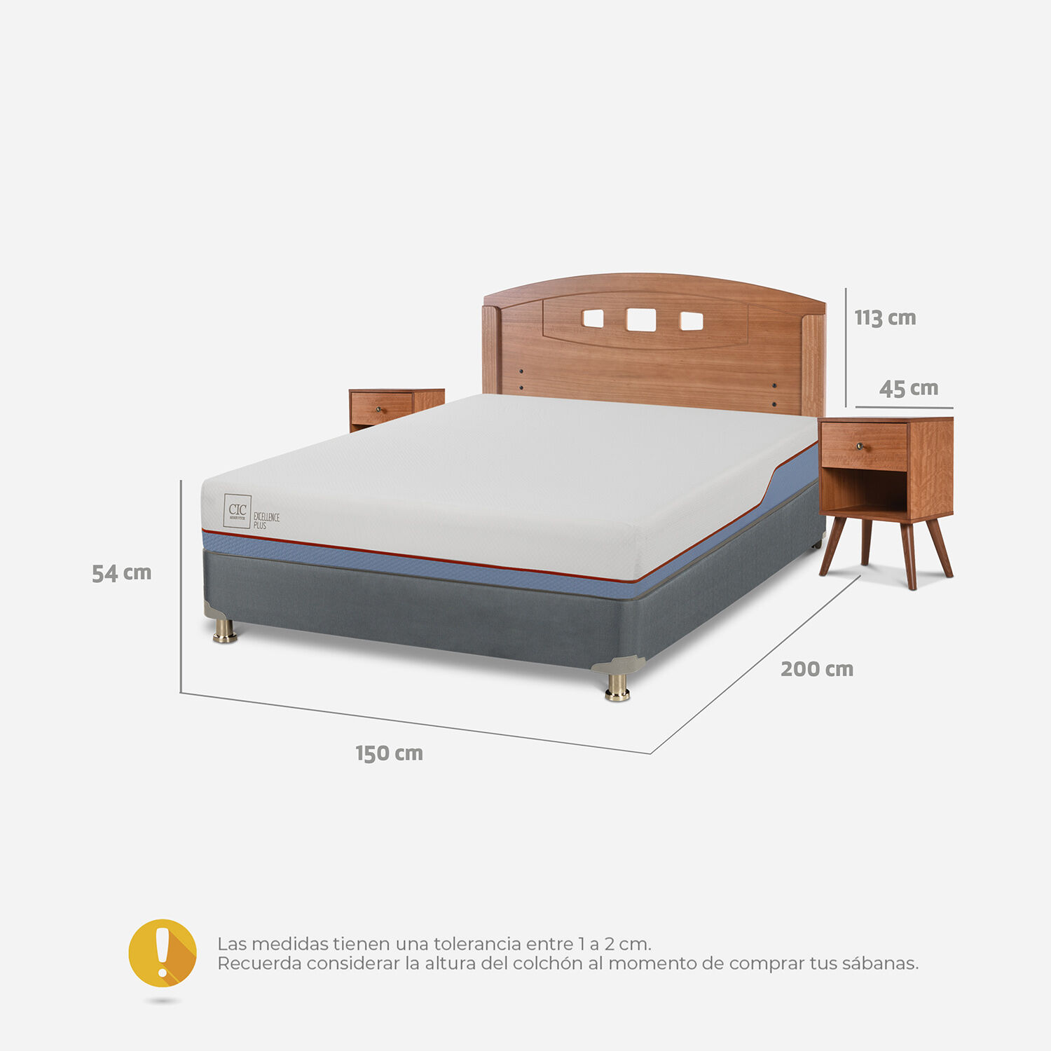 Cama Americana 2 Plazas Excellence Plus Base Normal + Set Gales Caramel