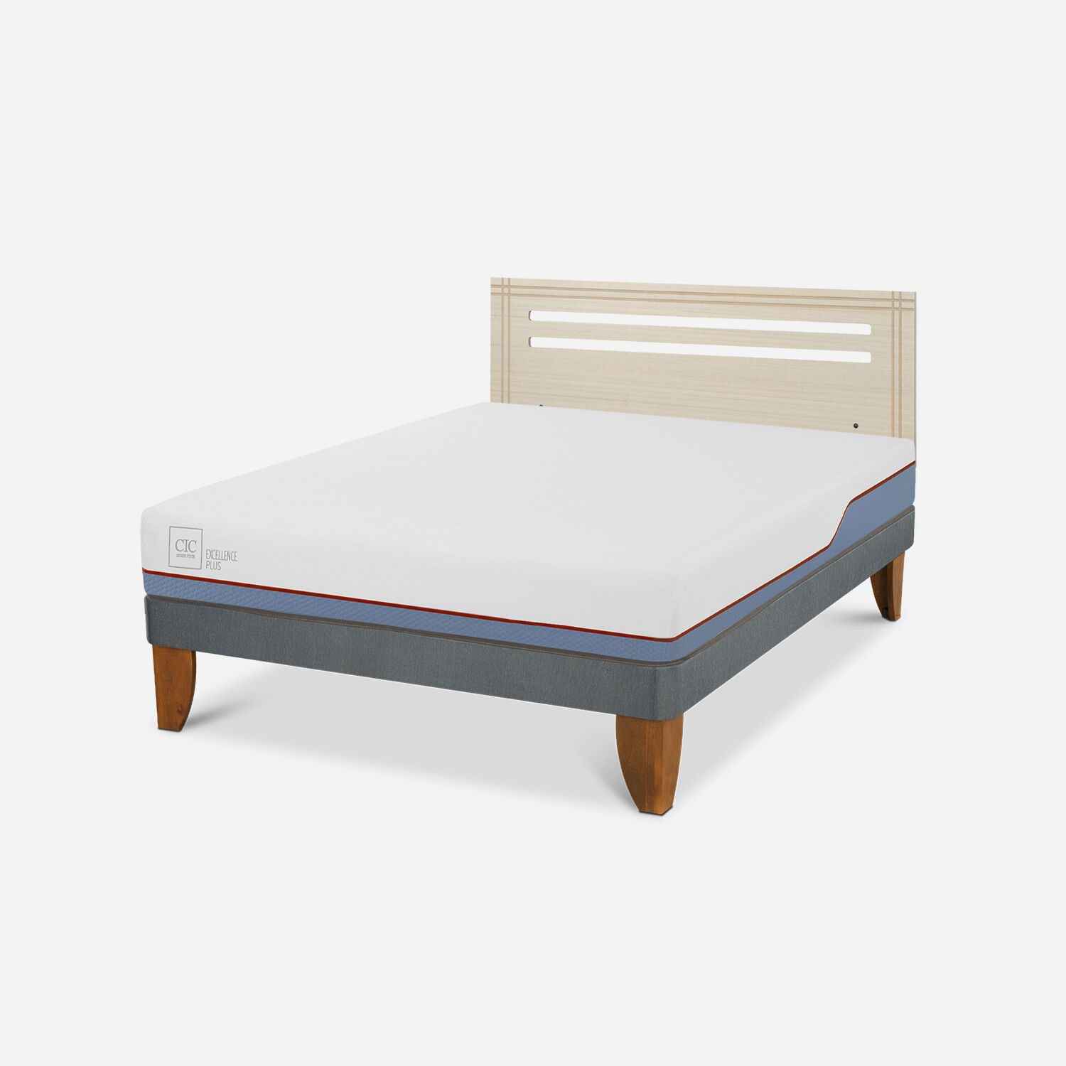 Cama Europea 2 Plazas Excellence Plus Base Normal + Respaldo Múnich Alpino