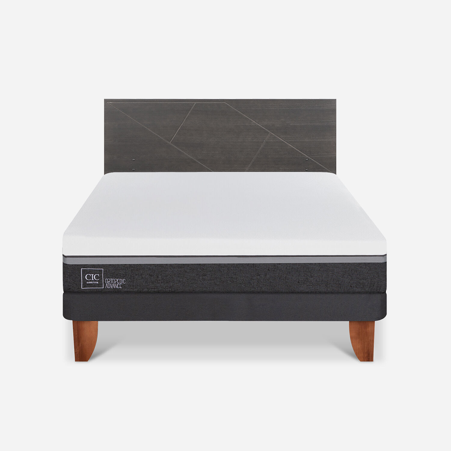 Cama Europea 2 Plazas Ortopedic Advance Base Normal + RespaldoVillarrica Gris