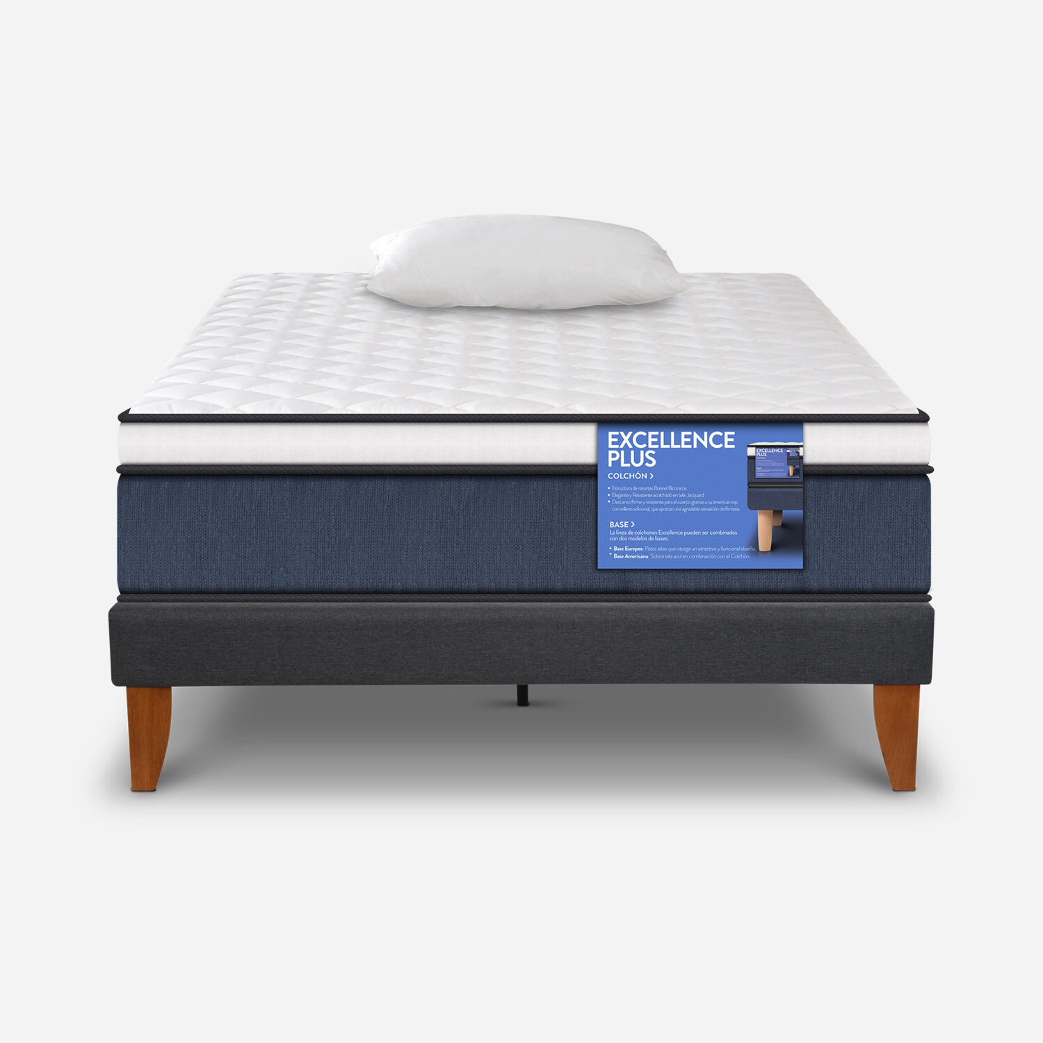 Cama Europea Curve 1.5 Plazas Excellence Plus + Almohadas