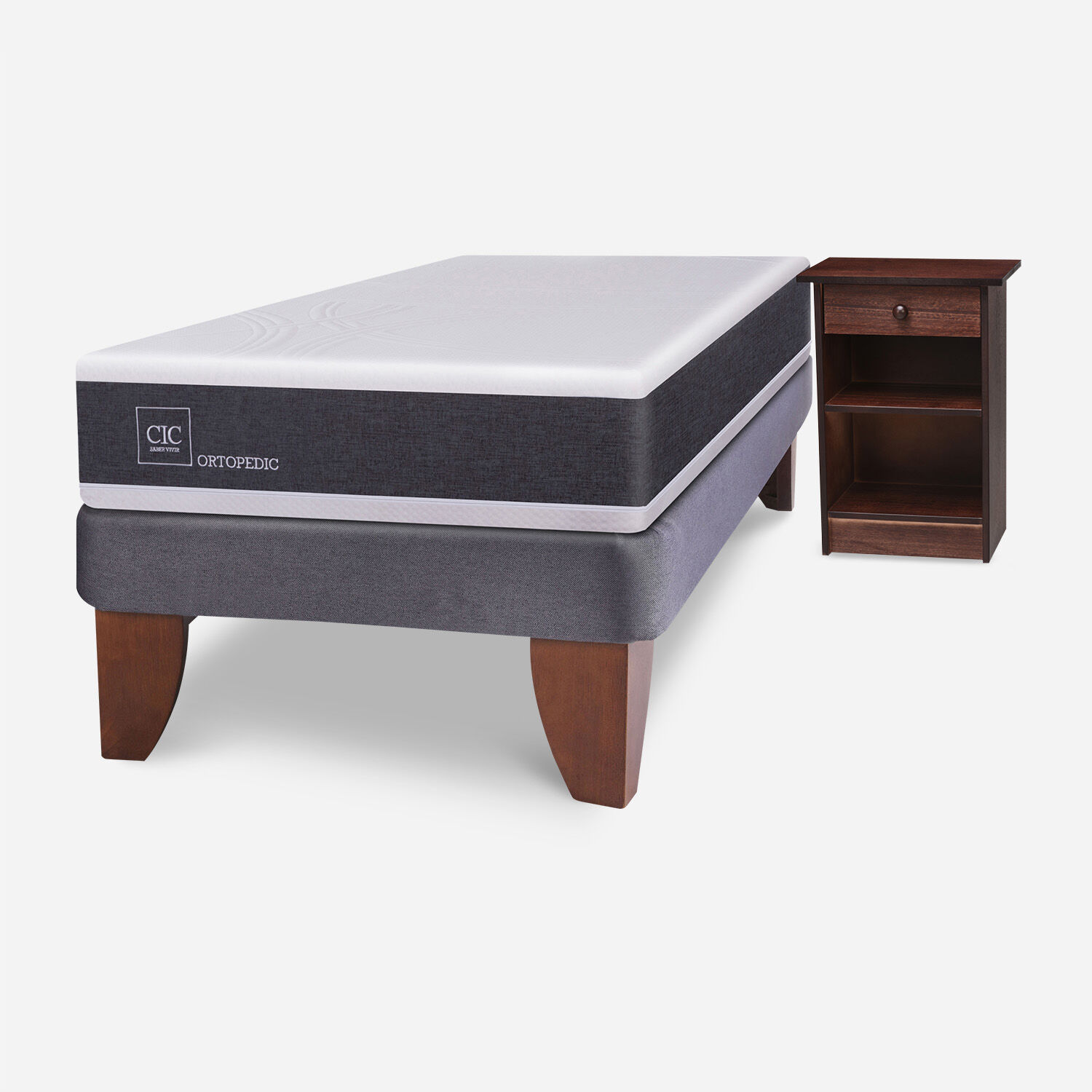 Cama Europea 1.5 Plazas Ortopedic + Veladores New Dublín Choc