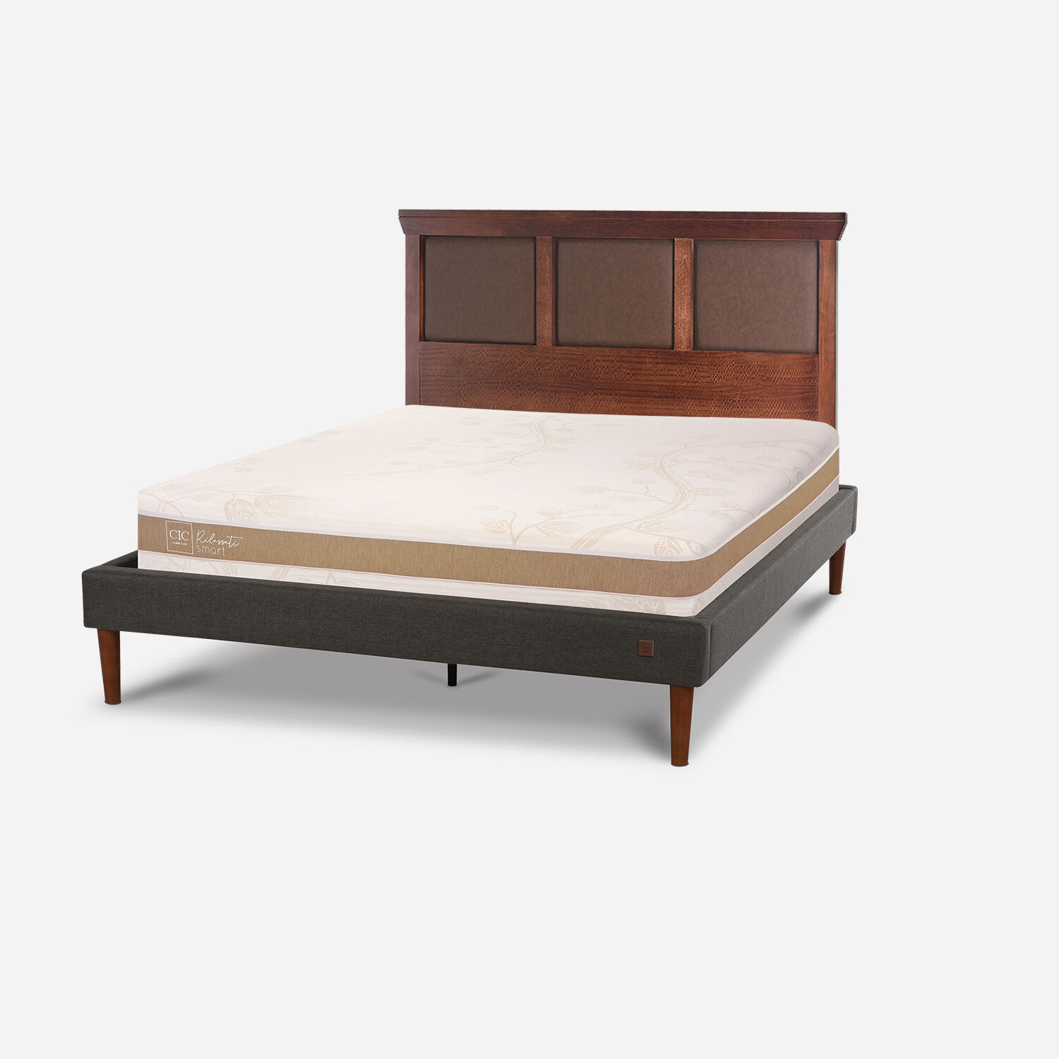 Cama Europea Curve 2 Plazas Rilassati Smart + Respaldo New Torino Caramel