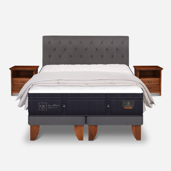 Cama Europea King Super Premium + Set Kaveri + Plumón 100% Pluma de Ganso