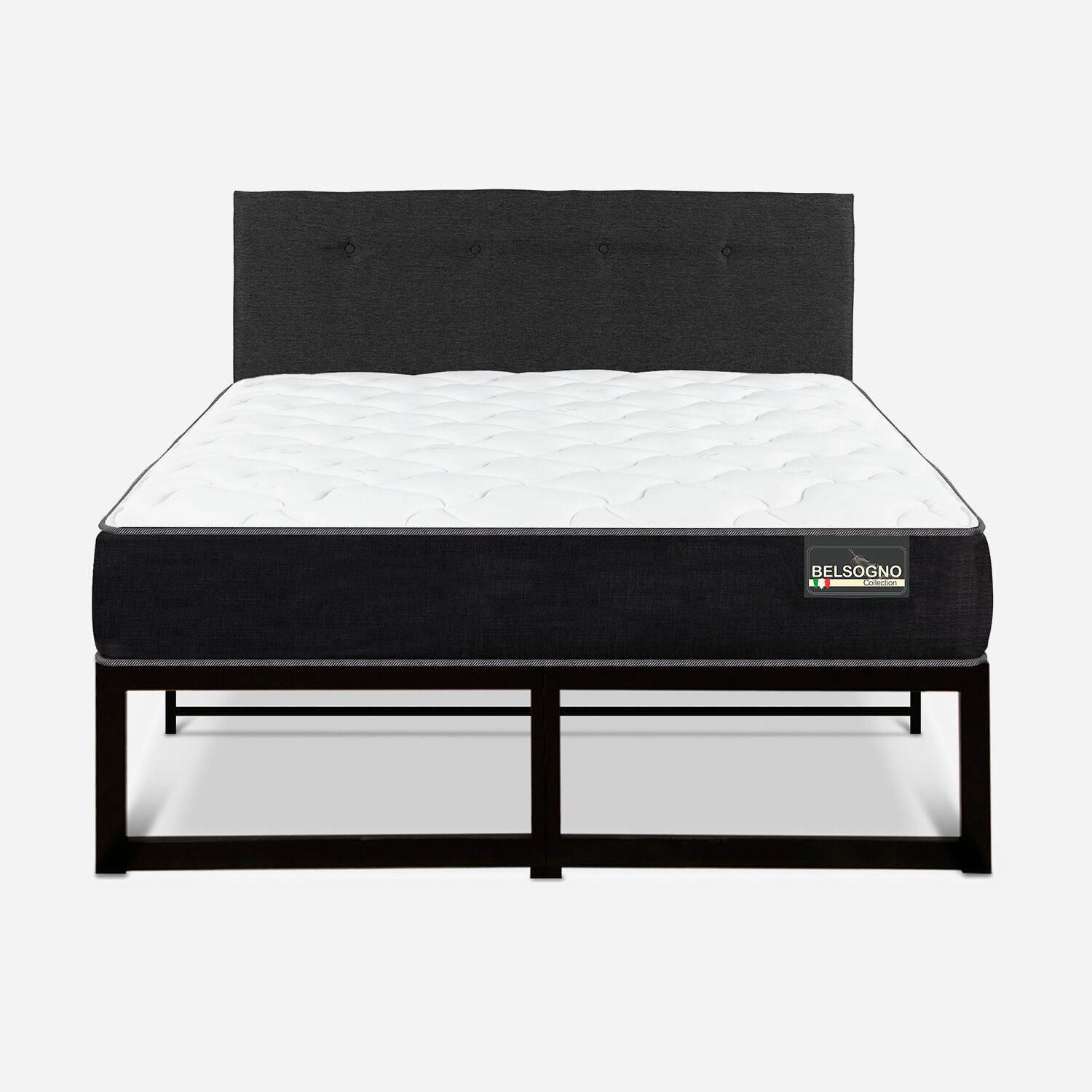 Cama Iron Smart Belsogno 2 Plazas Plus Black con Respaldo Black