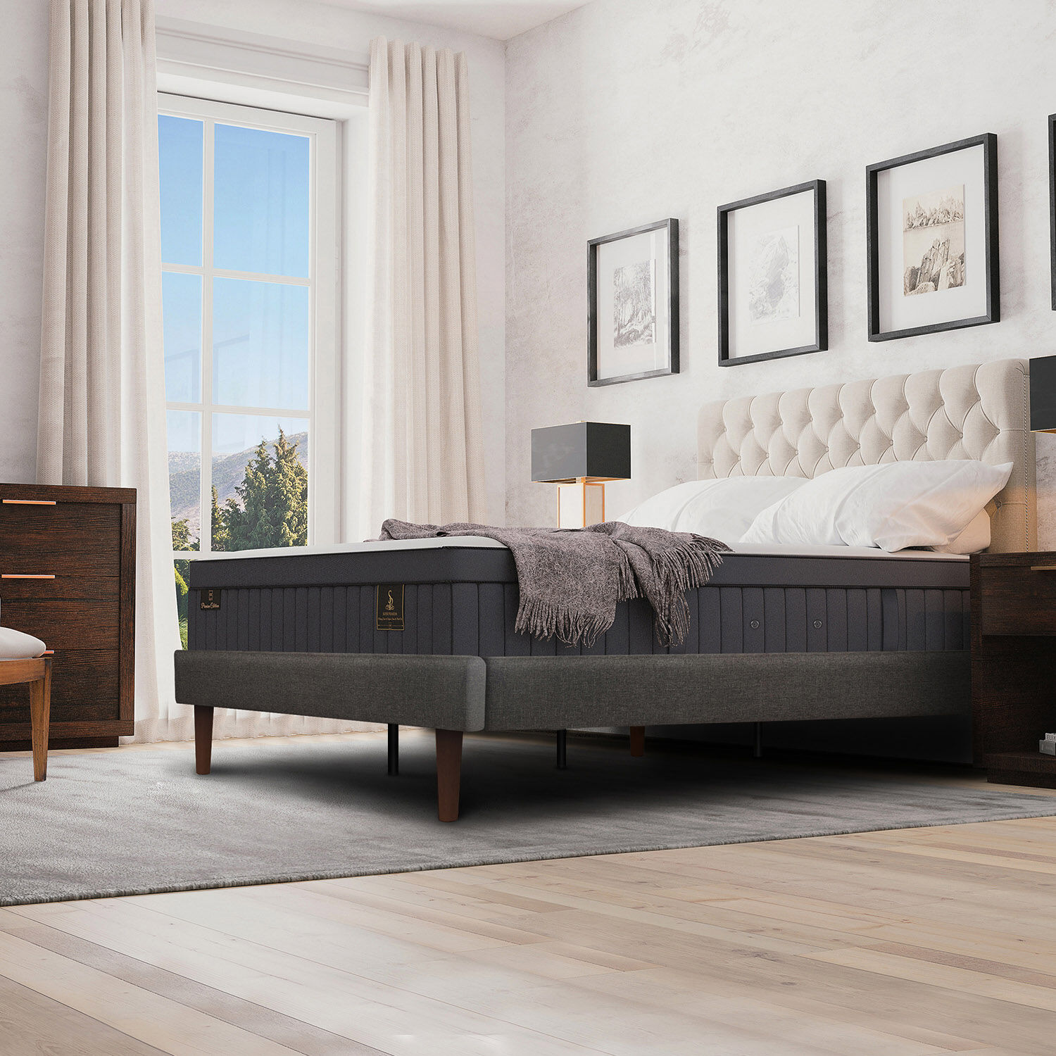 Cama Europea Curve 2 Plazas Super Premium + Set Mir&oacute; Caramel