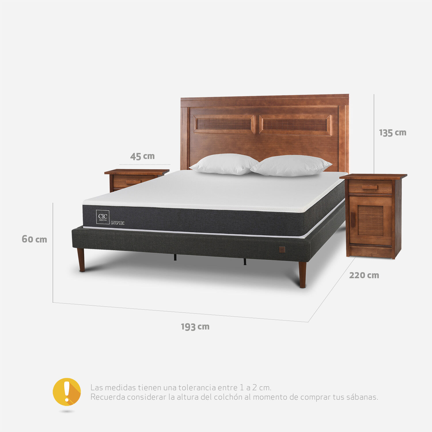 Cama Europea Curve King Ortopedic + Set Mil&aacute;n Caramel + Almohadas