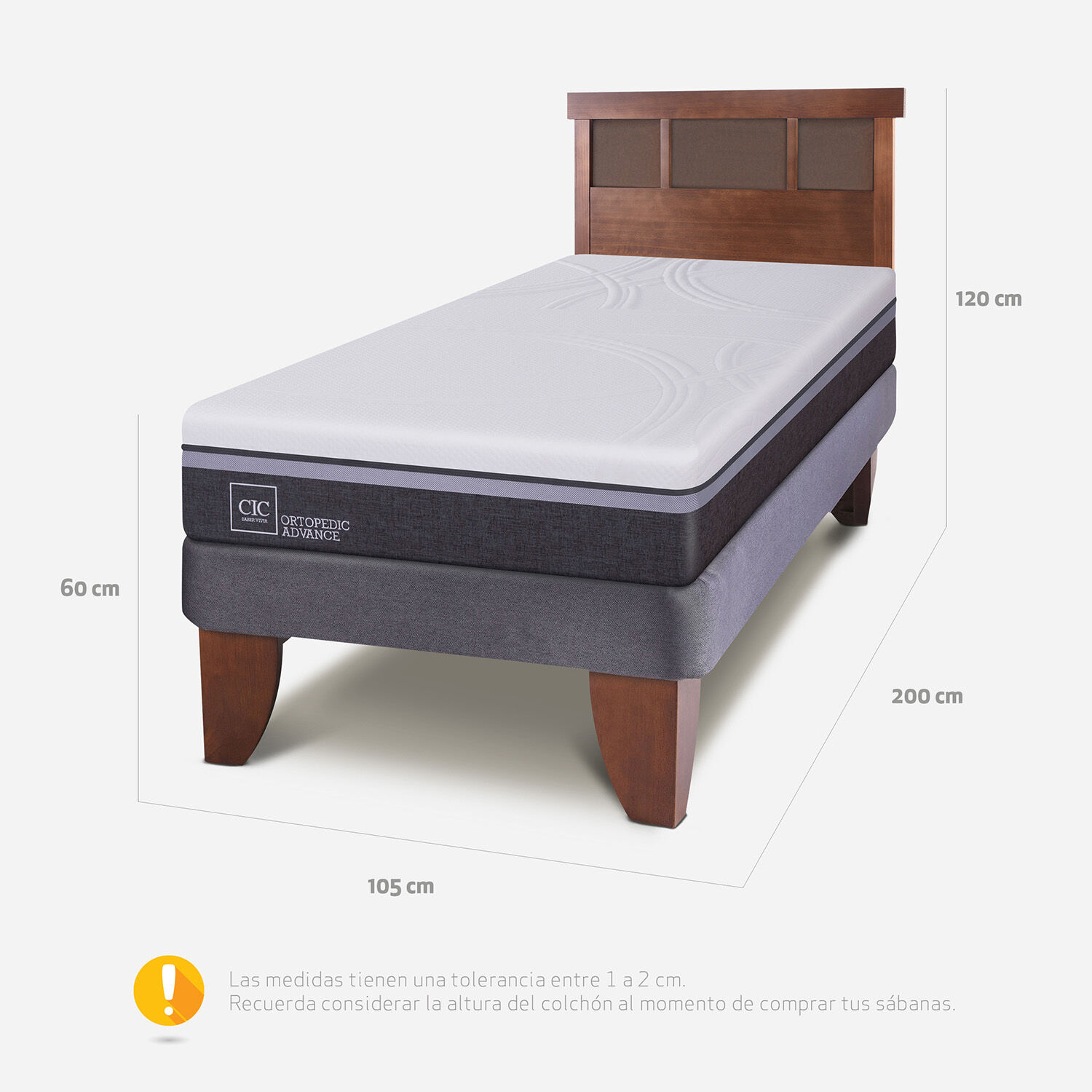 Cama Europea 1,5 Plazas Ortopedic Advance + Respaldo Dublín Caramel