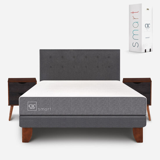 Cama Europea 2 Plazas Smart Base Normal + Set Éufrates