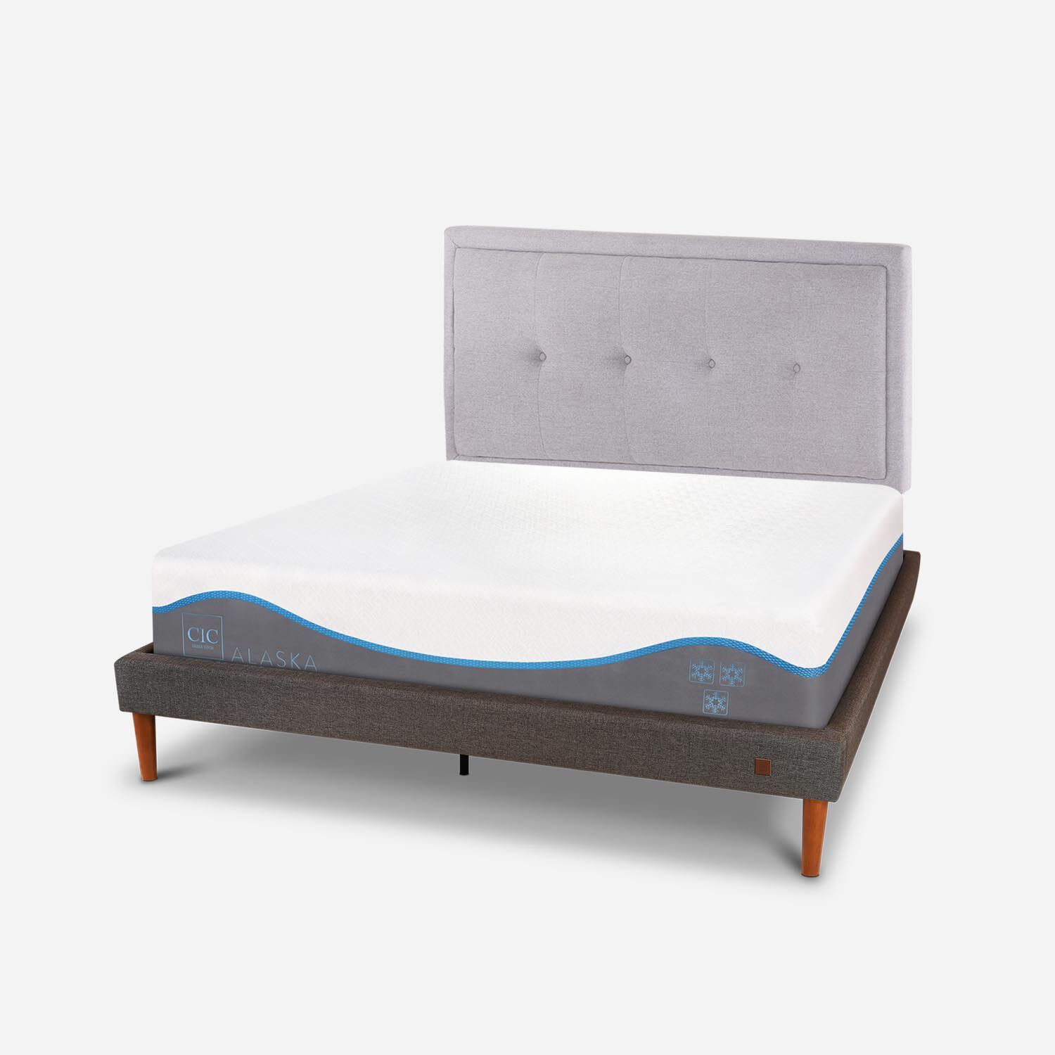 Cama Europea Curve 2 Plazas Alaska + Respaldo Ganges