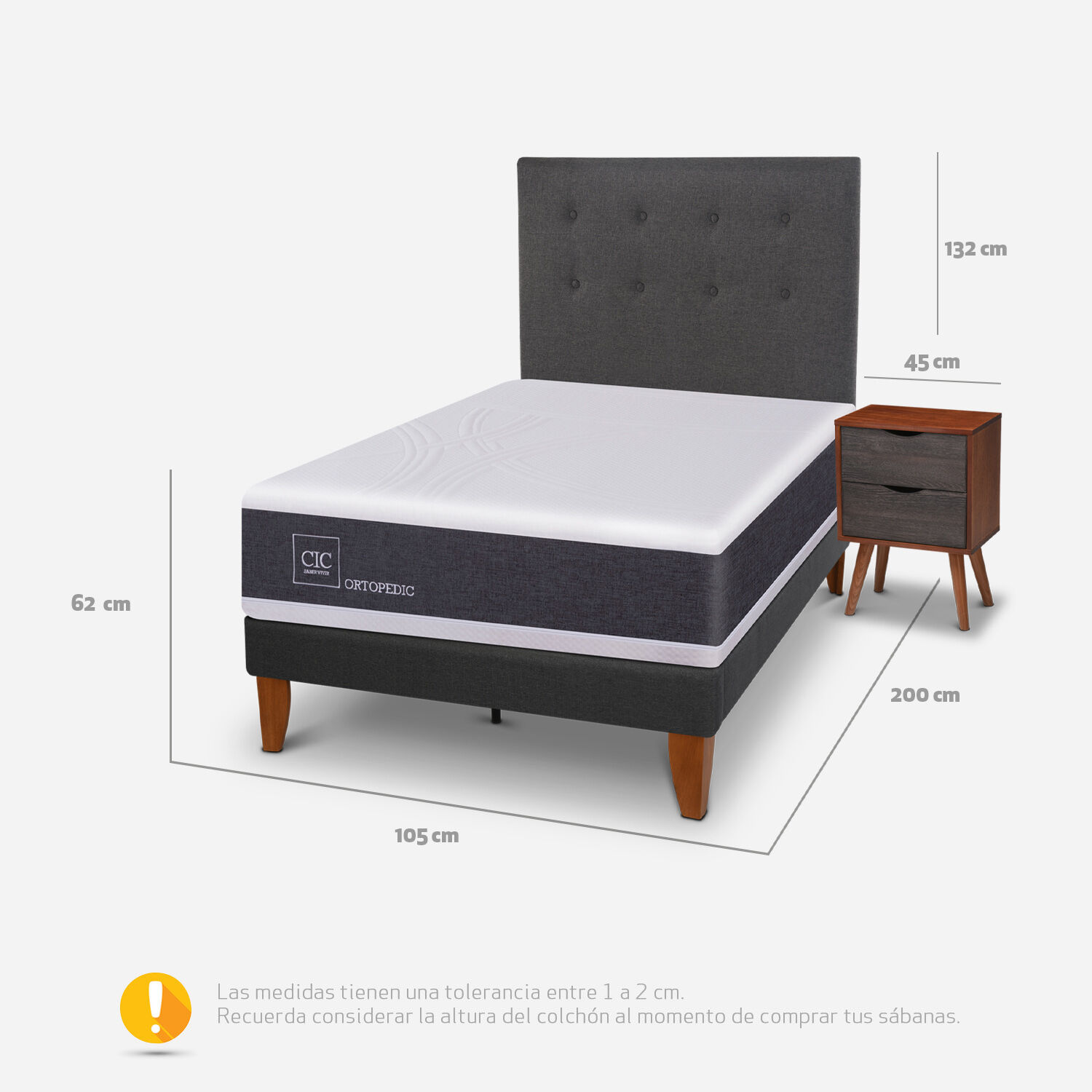 Cama Europea Curve 1,5 Plazas Ortopedic + Set &Eacute;ufrates