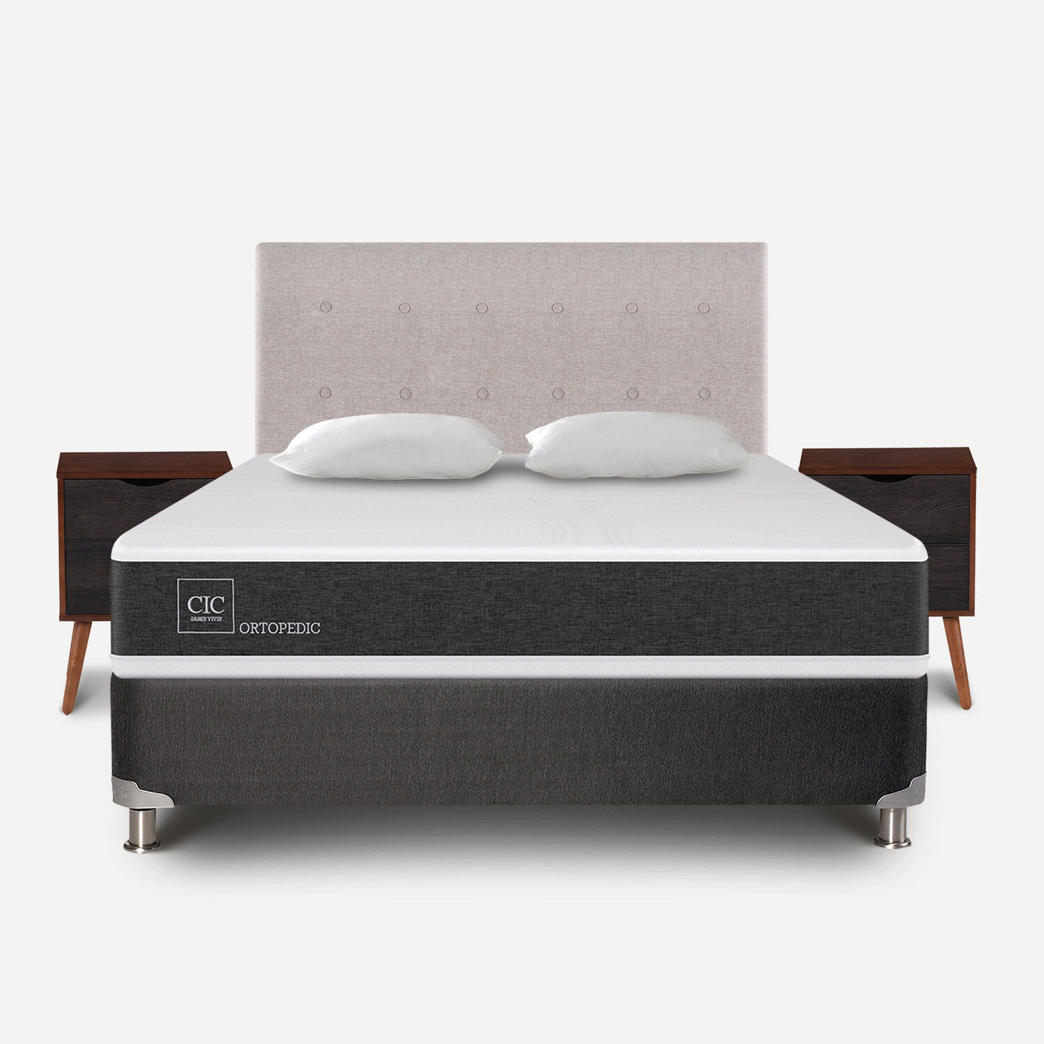 Box Spring 2 Plazas Ortopedic Base Normal 5 Zonas + Almohadas + Set Tigris