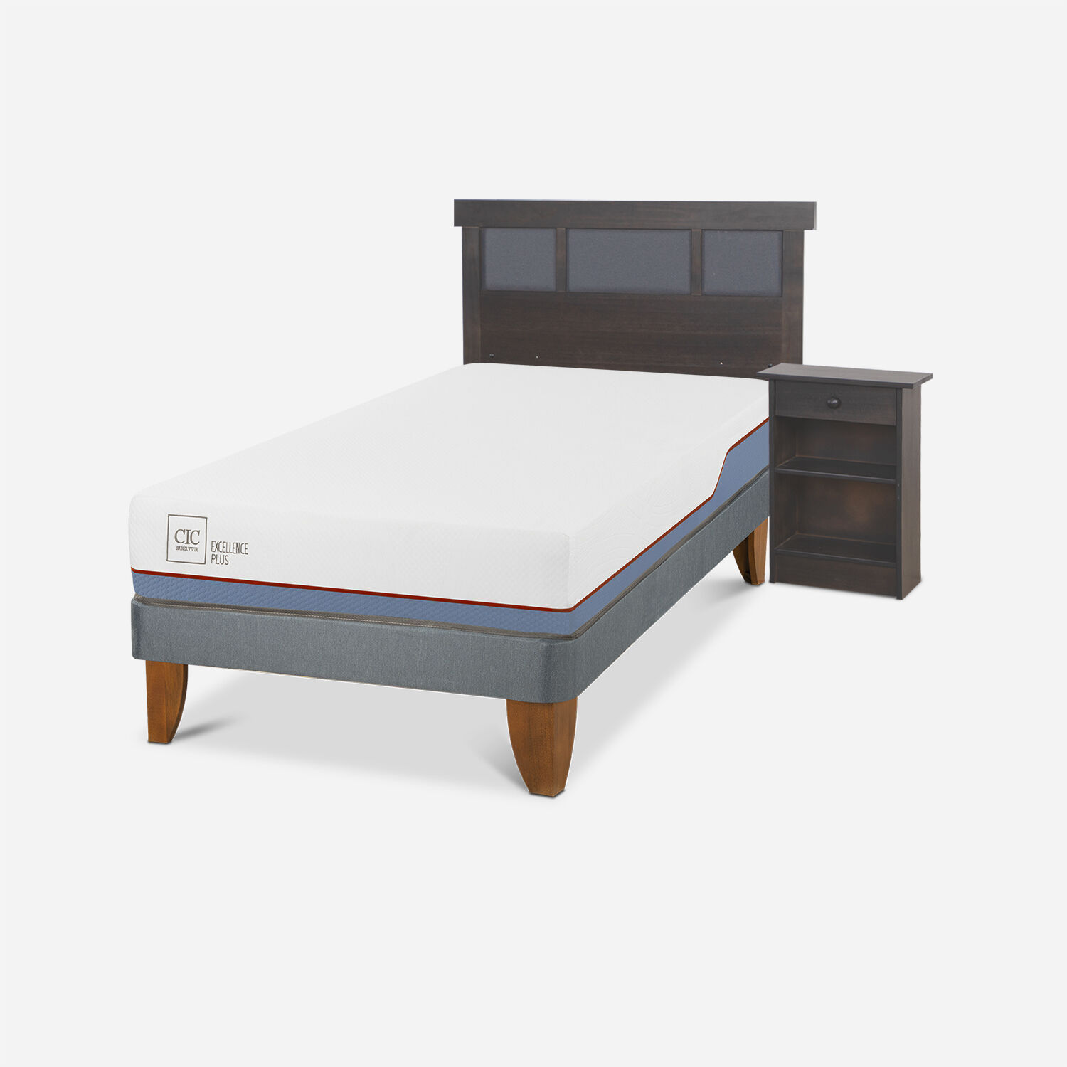 Cama Europea 1,5 Plazas Excellence Plus + Set Dubl&iacute;n Gris