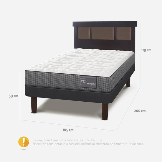 Cama Europea 1.5 Plazas Anatomic + Respaldo Dublín Choc