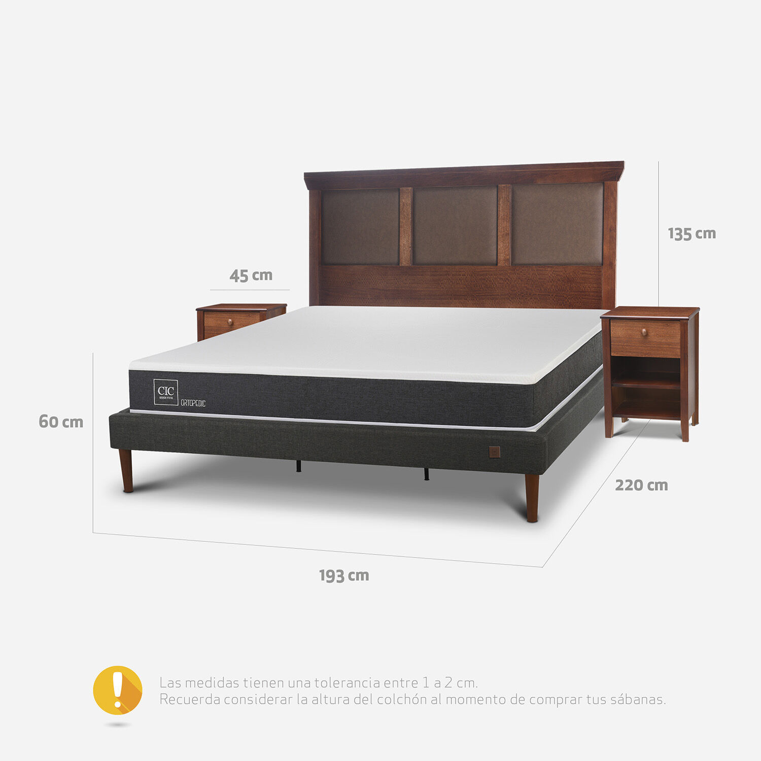 Cama Europea Curve King Ortopedic + Set Torino Caramel