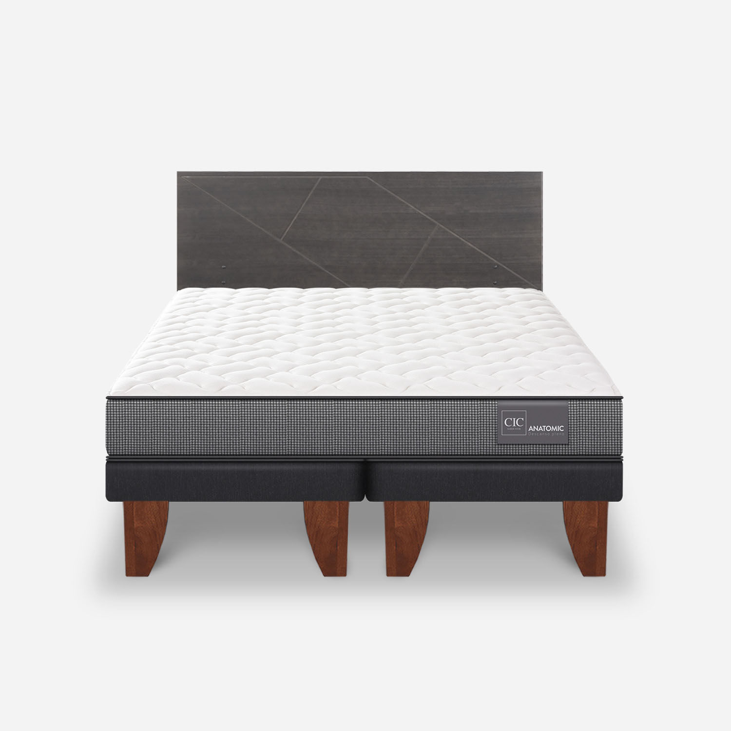 Cama Europea 2 Plazas Anatomic Base Dividida + Respaldo Villarrica Gris