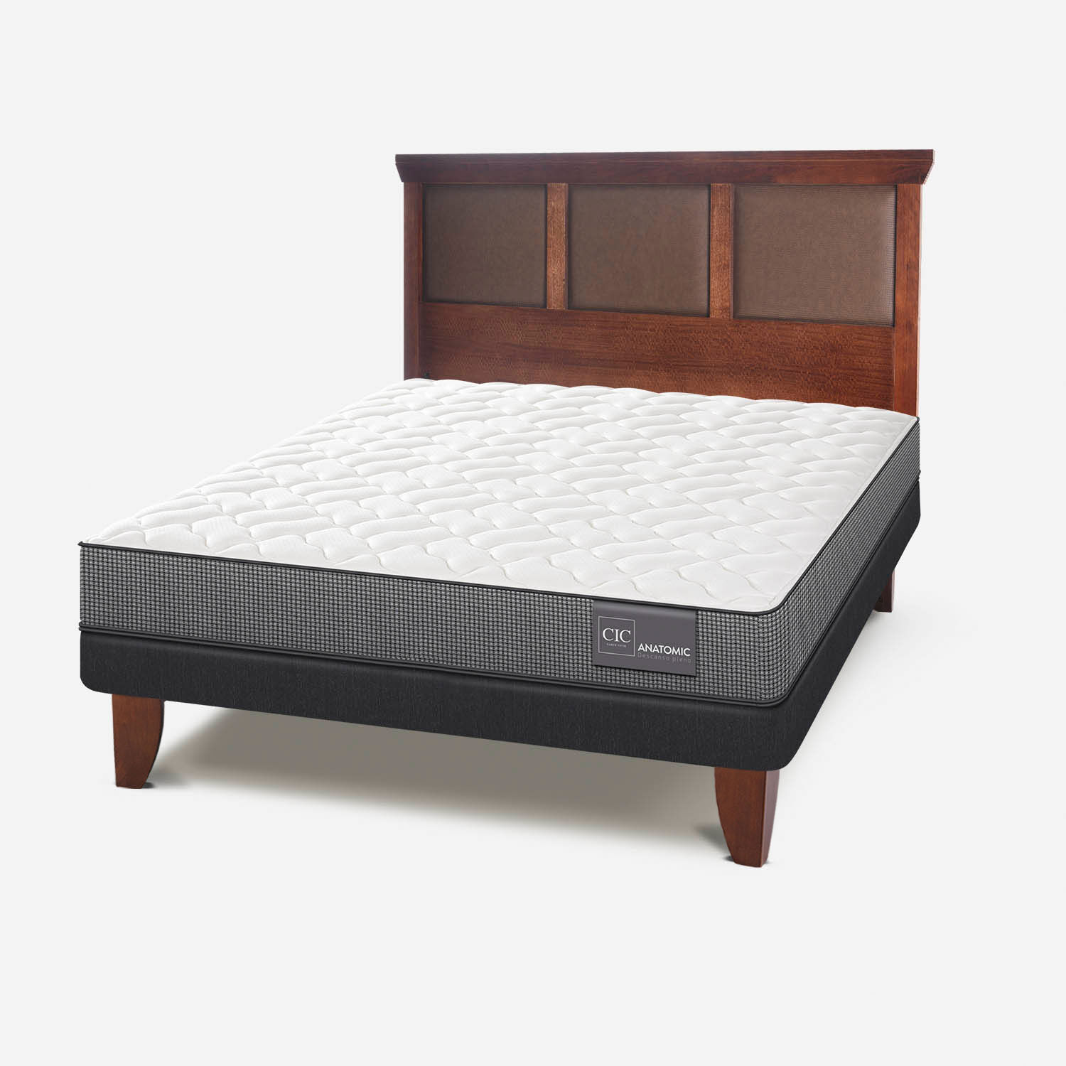 Cama Europea 2 Plazas Anatomic Base Normal + Respaldo Torino Caramel