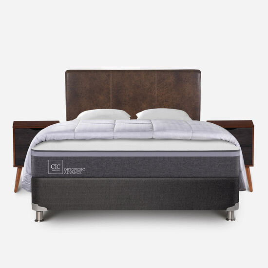 Box Spring 2 Plazas Ortopedic Advance Base Normal 5 Zonas + Almohadas + Plumón + Set Baker
