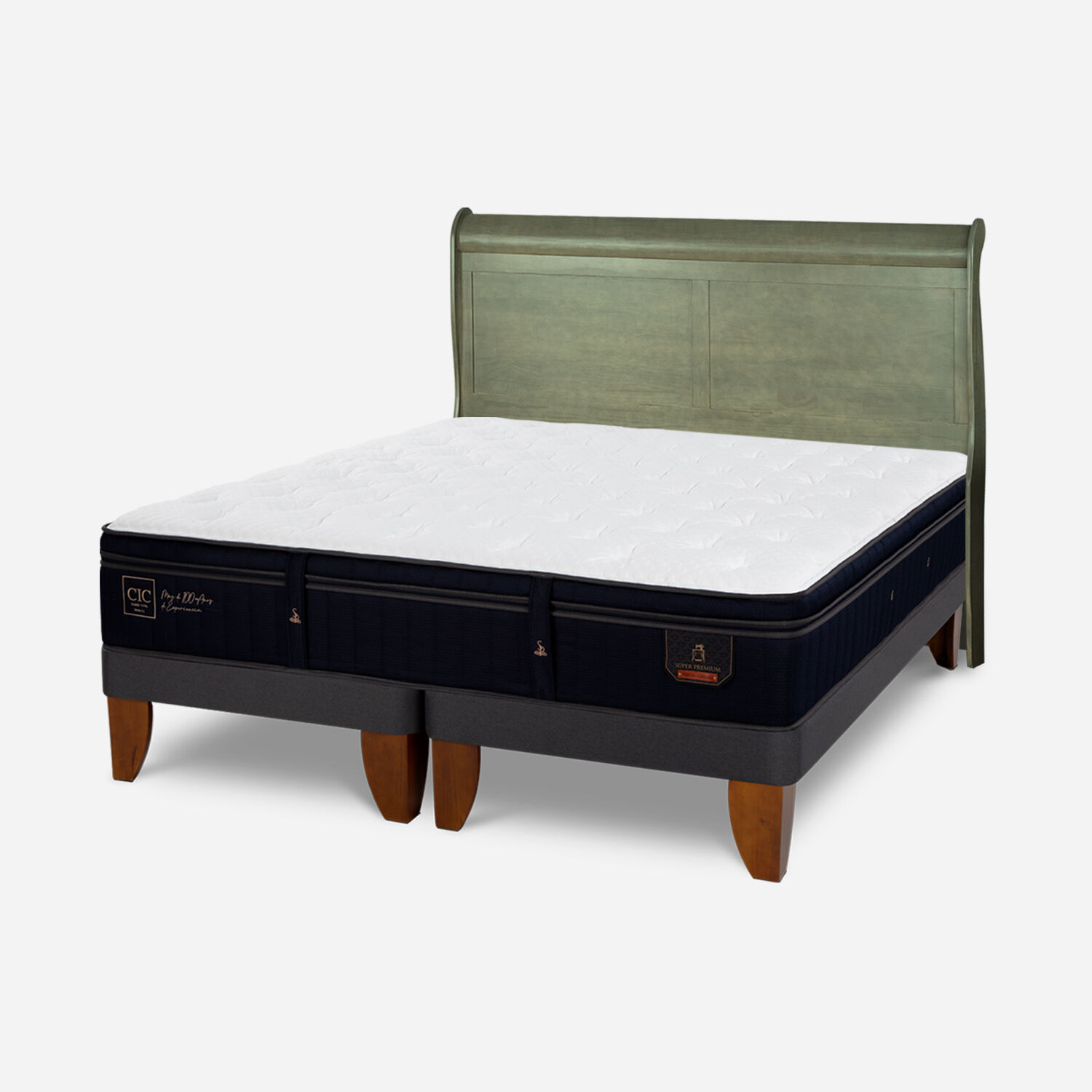Cama Europea King Super Premium + Respaldo Mir&oacute; Olivo