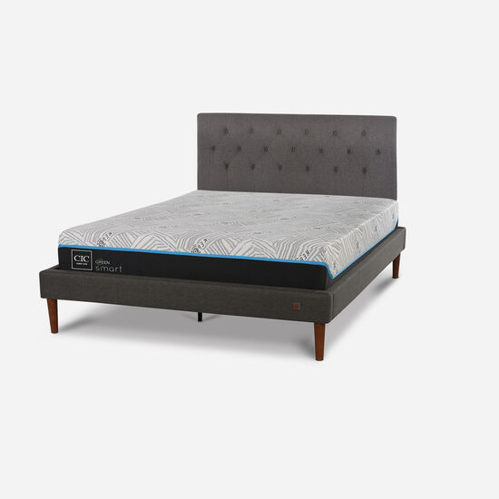 Cama Europea Curve 2 Plazas Smart Green + Respaldo Kavery