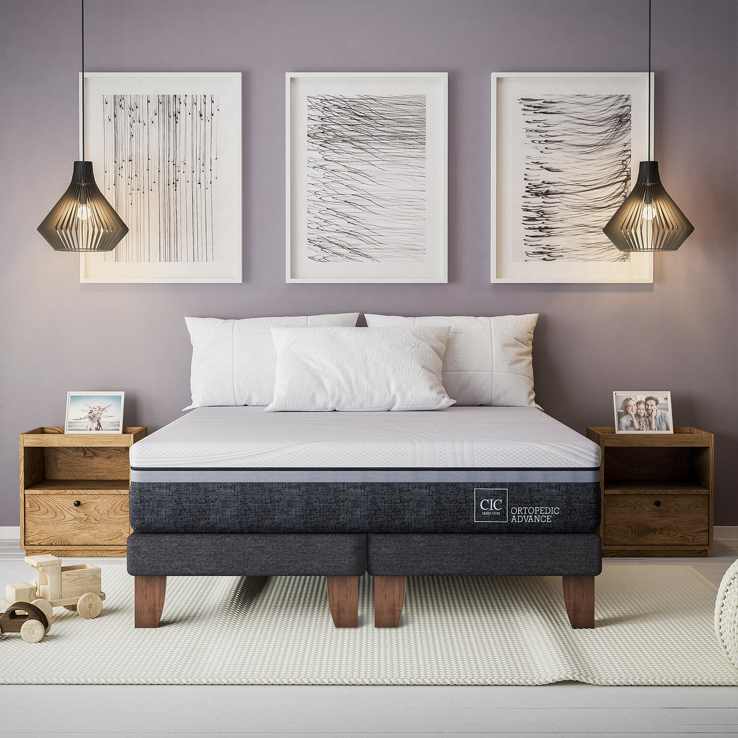 Cama Europea 2 Plazas Base Dividida Ortopedic Advance + Veladores Torino Choc