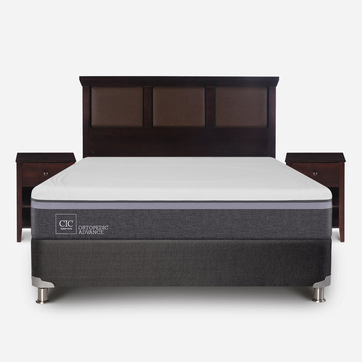 Box Spring 2 Plazas Ortopedic Advance Base Normal 5 Zonas + Set Torino Choc