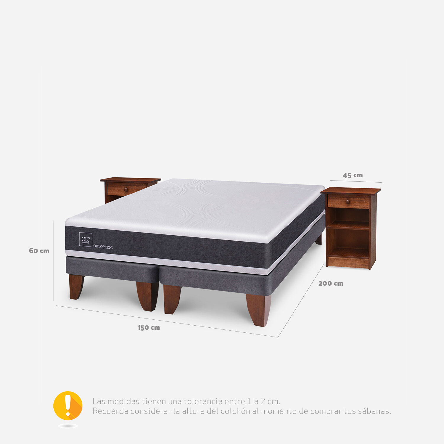Cama Europea 2 Plazas Ortopedic Base Dividida + Veladores Dubl&iacute;n Caramel