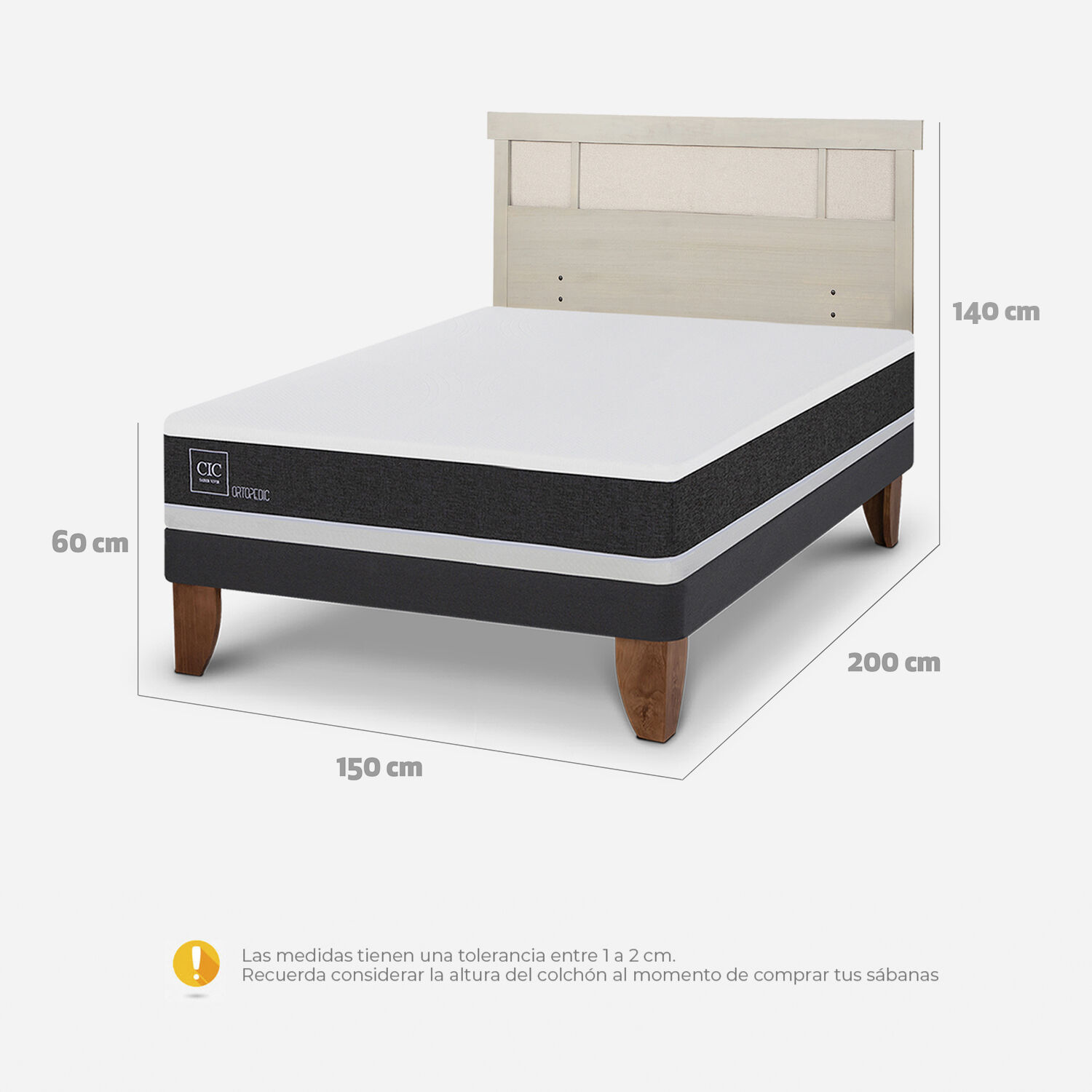 Cama Europea 2 Plazas Ortopedic Base Normal + Respaldo Dubl&iacute;n Alpino