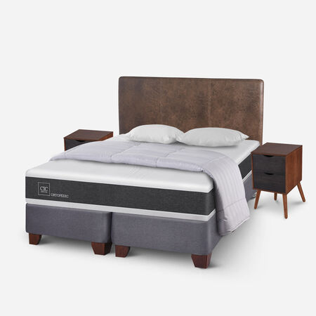 Box Spring 2 Plazas Ortopedic Base Dividida + Almohadas + Plum&oacute;n + Set Baker