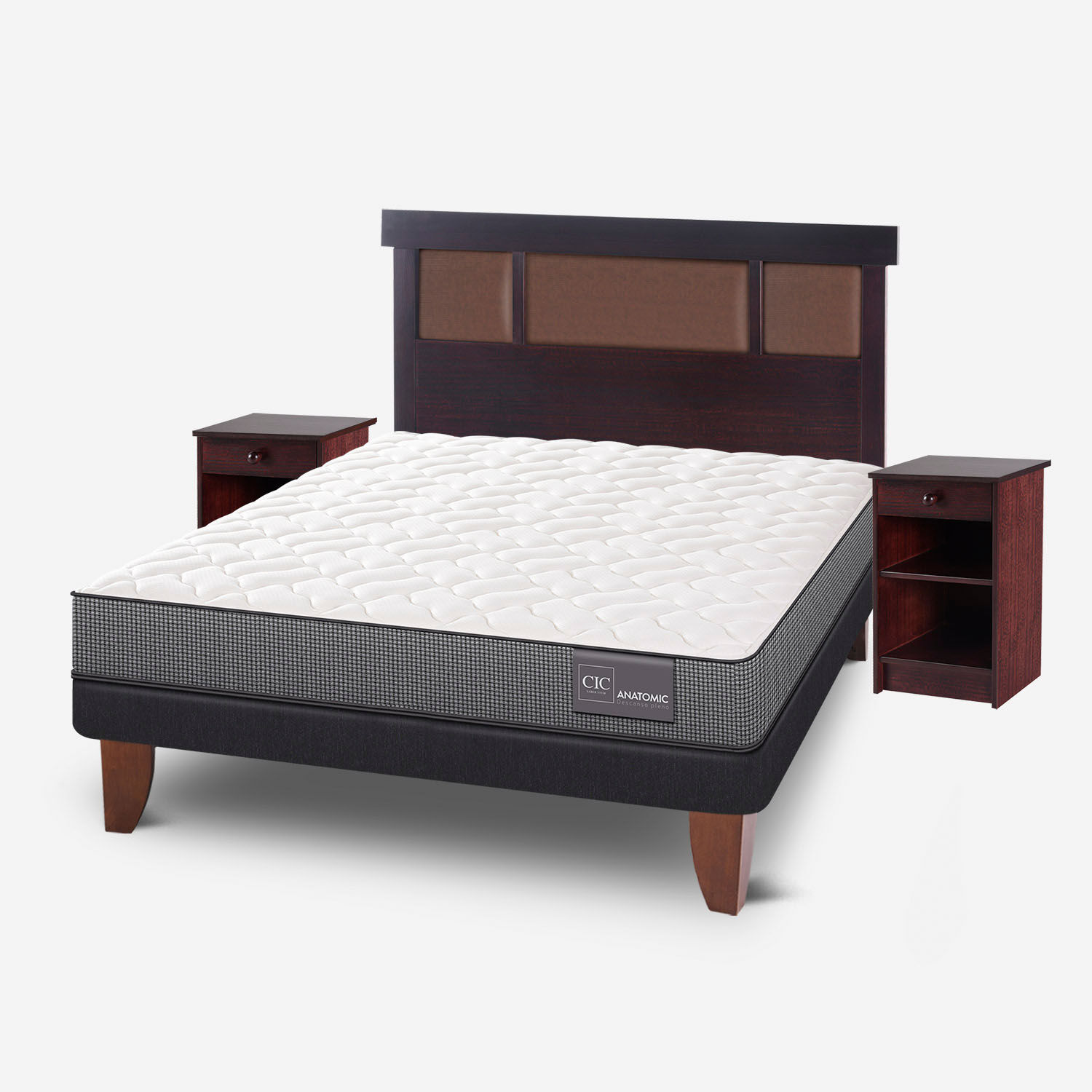 Cama Europea 2 Plazas Anatomic Base Normal + Set Dubl&iacute;n Chocolate