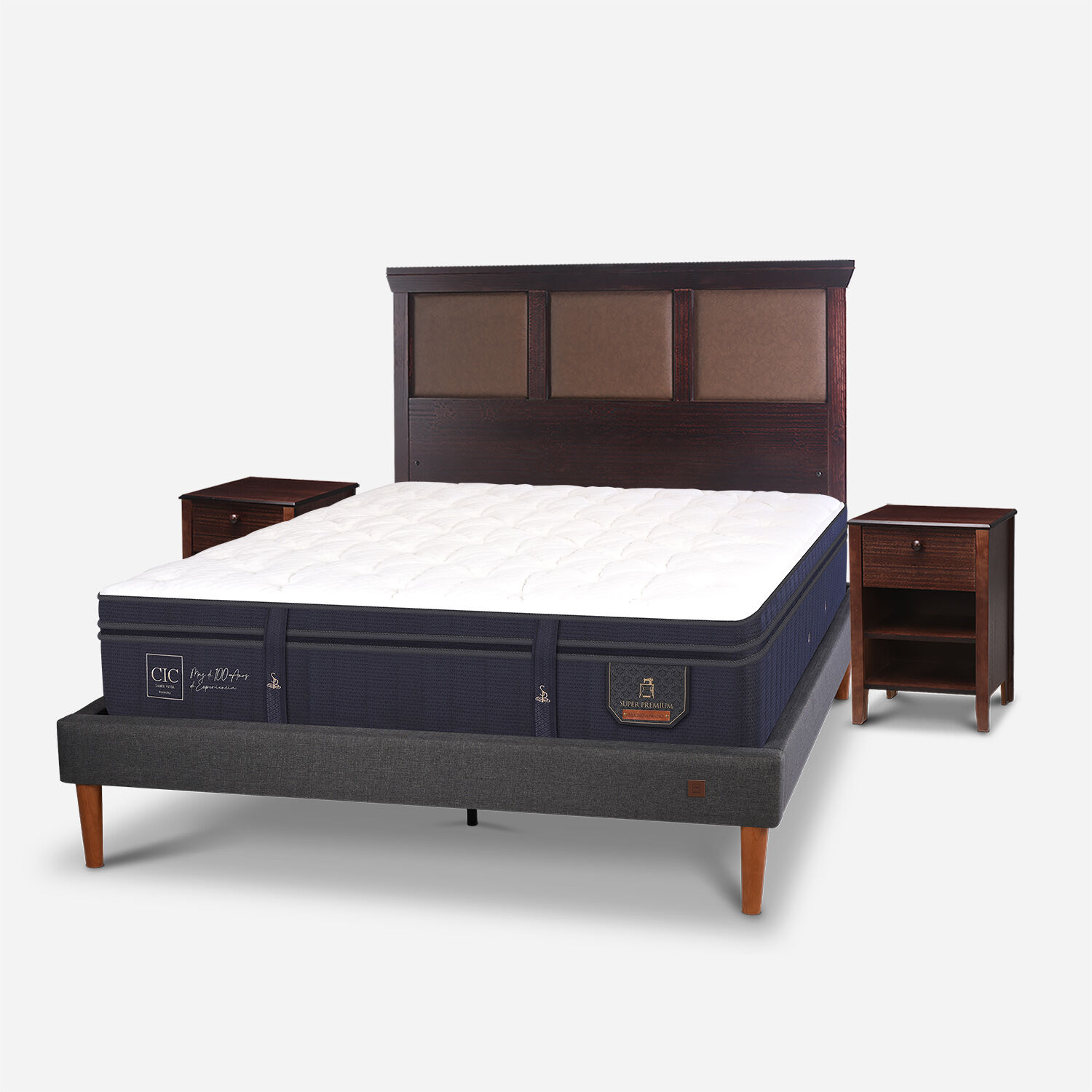 Cama Europea Curve 2 Plazas Super Premium + Set New Torino Choc