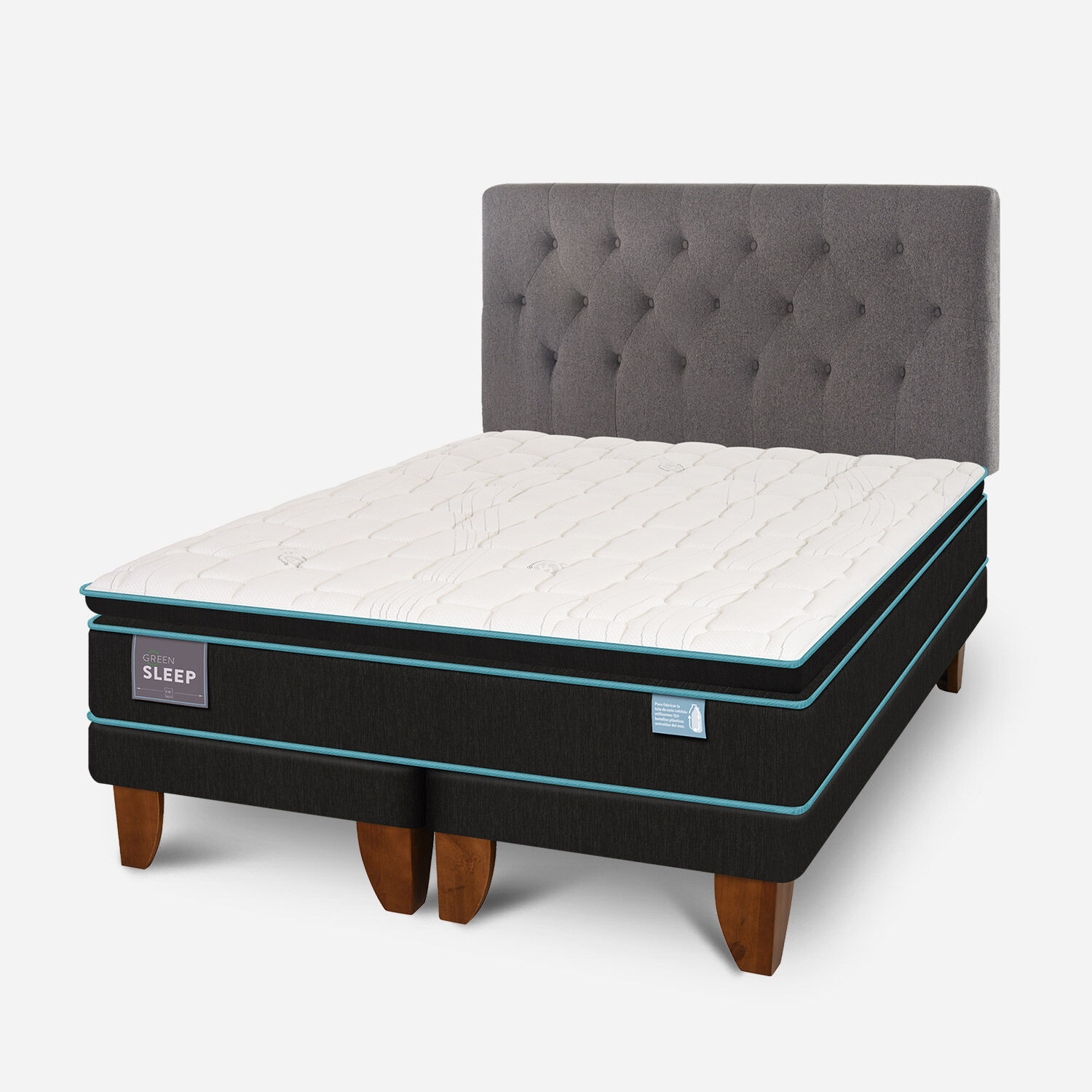 Cama Europea 2 Plazas Green Sleep Base Dividida + Respaldo Kavery