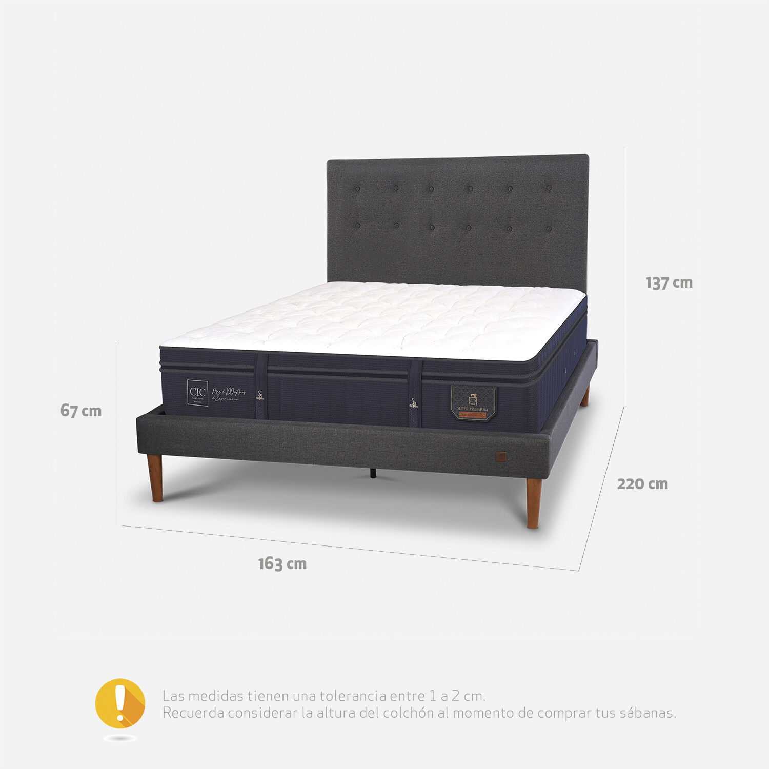 Cama Europea Curve 2 Plazas Super Premium + Respaldo &Eacute;ufrates