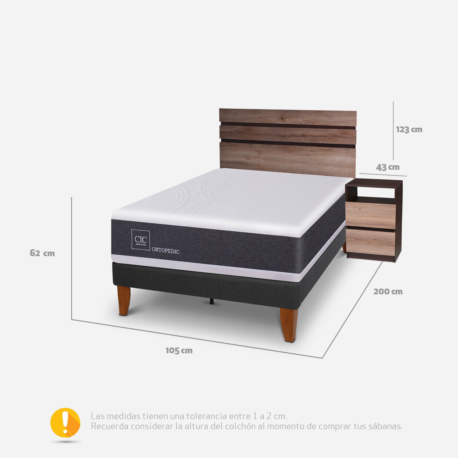 Cama Europea Curve 1,5 Plazas Ortopedic + Set Ares