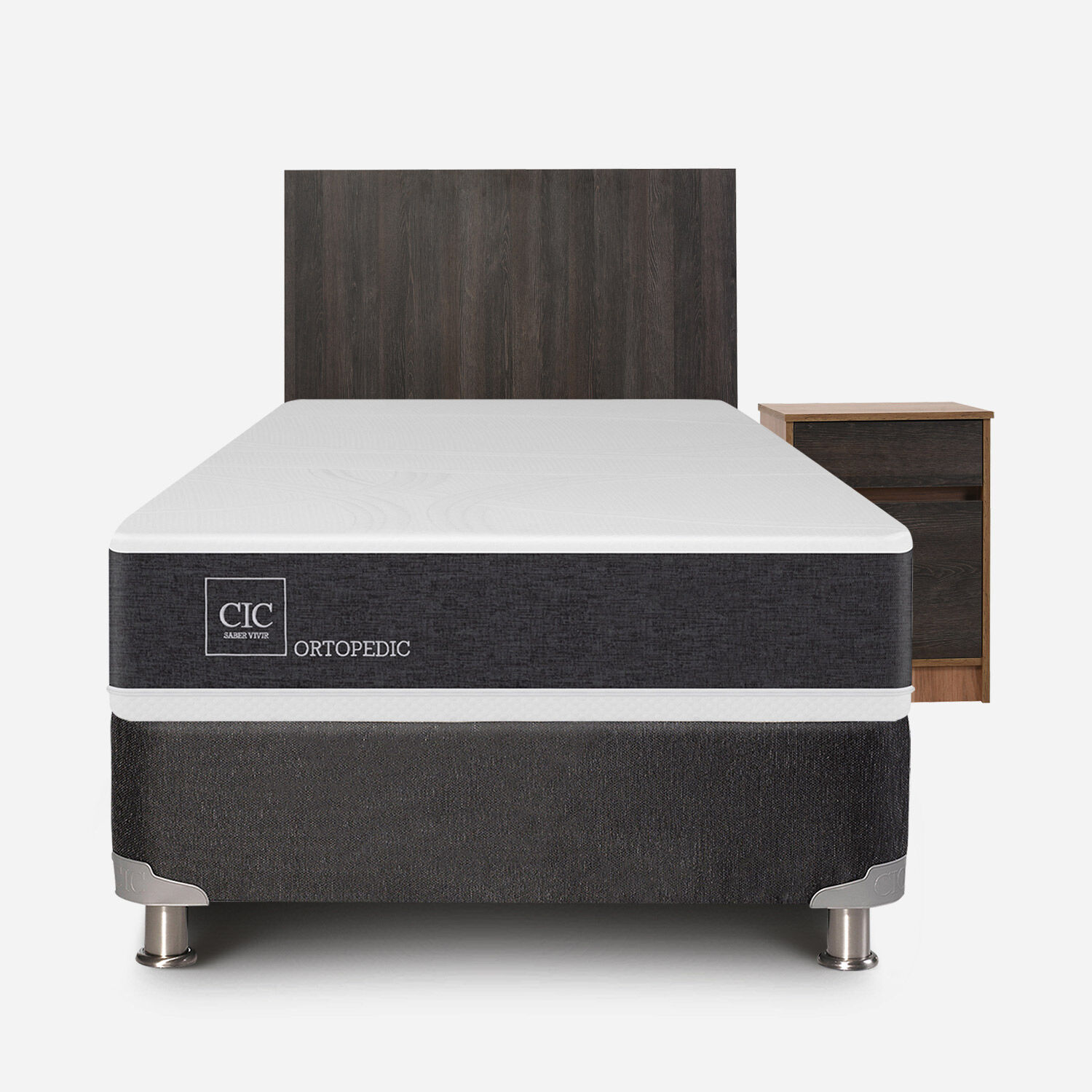Box Spring 1.5 Plazas Ortopedic 5 Zonas + Set Espresso 