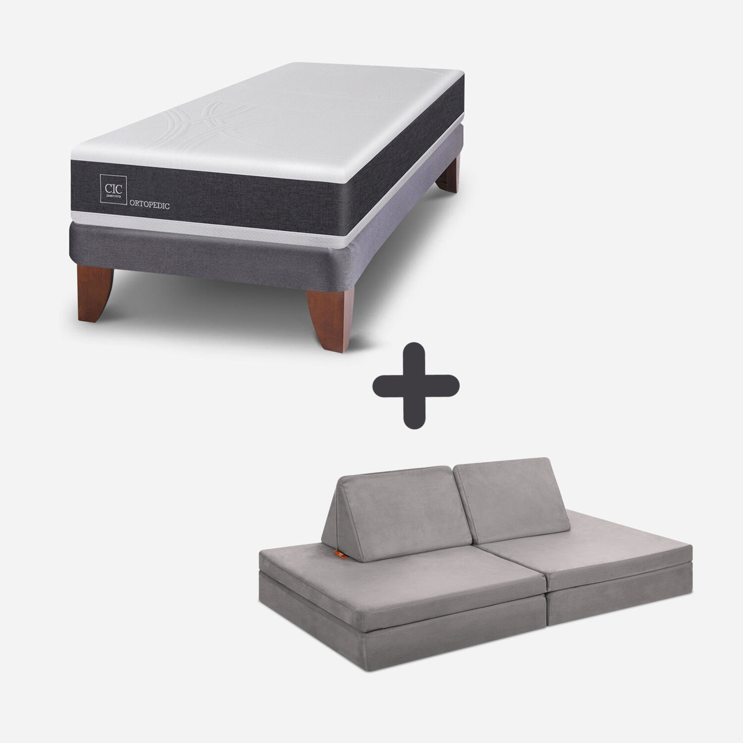 Pack Colchonetas CIC Kids Frost Gray + Cama Europea 1 Plaza Ortopedic