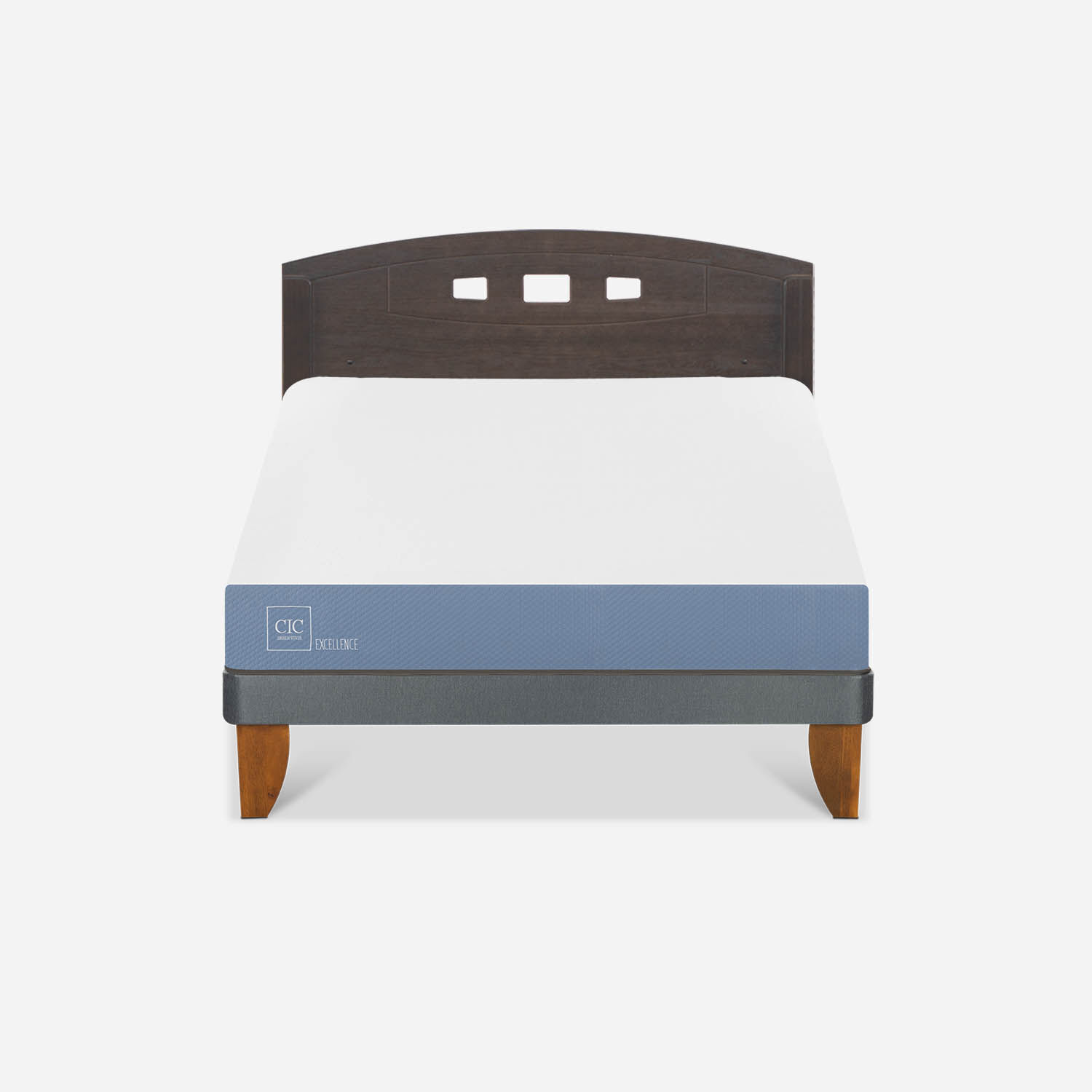 Cama Europea 2 Plazas Excellence Base Normal + Respaldo Gales Gris