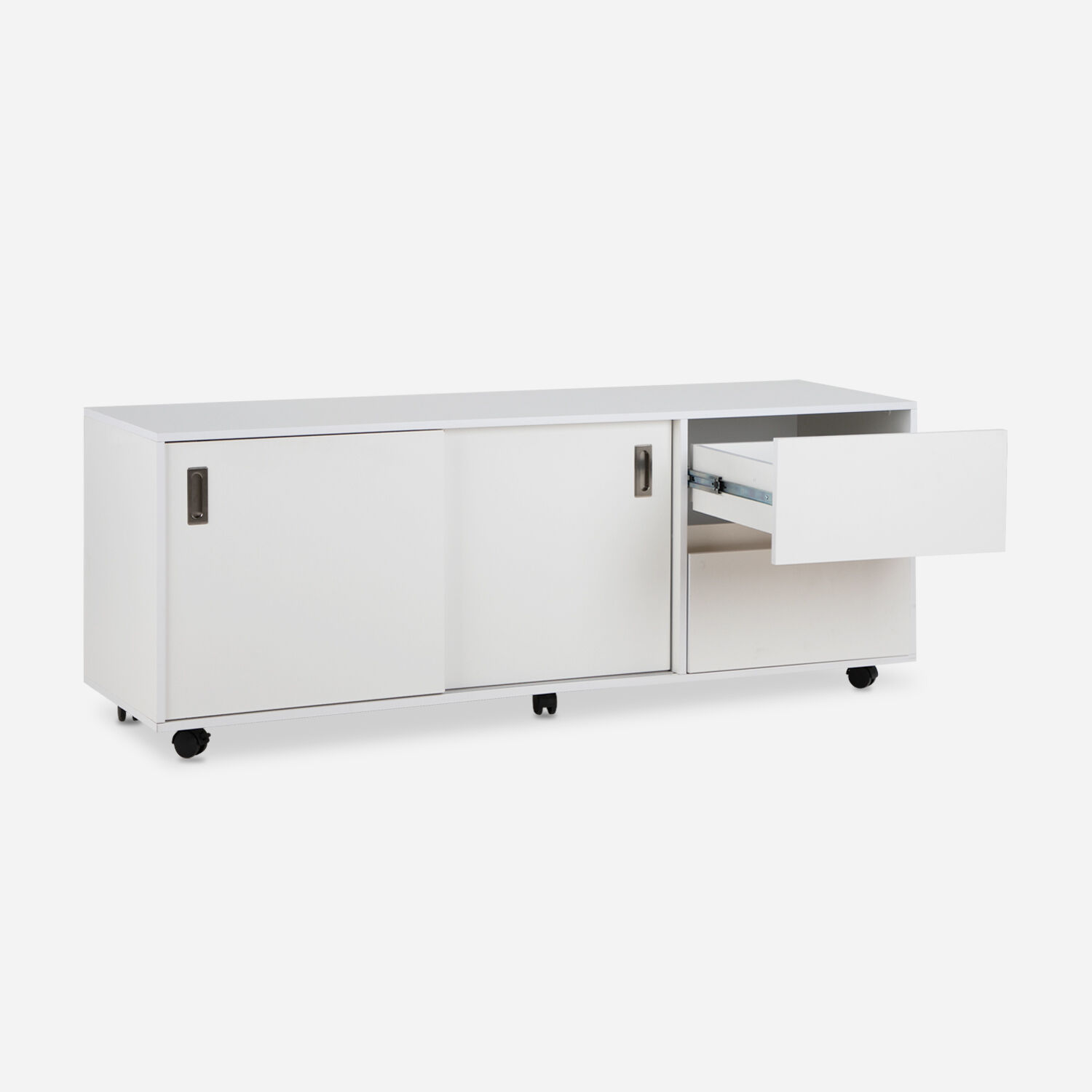 Rack Tv 70" Nash Con Ruedas 2 Puertas 2 Cajones Blanco