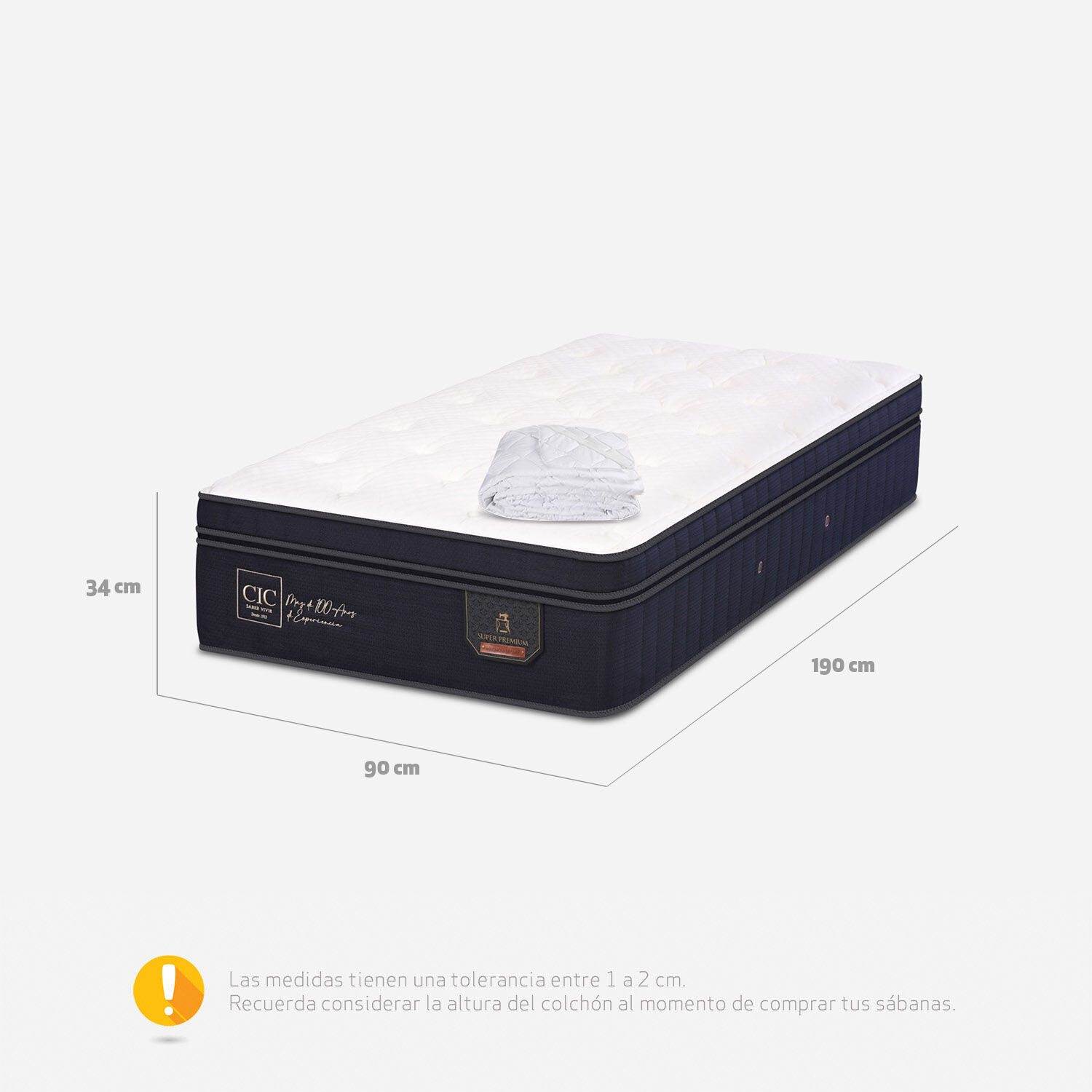 Colch&oacute;n 1 Plaza Super Premium 90x190 + Cubrecolch&oacute;n