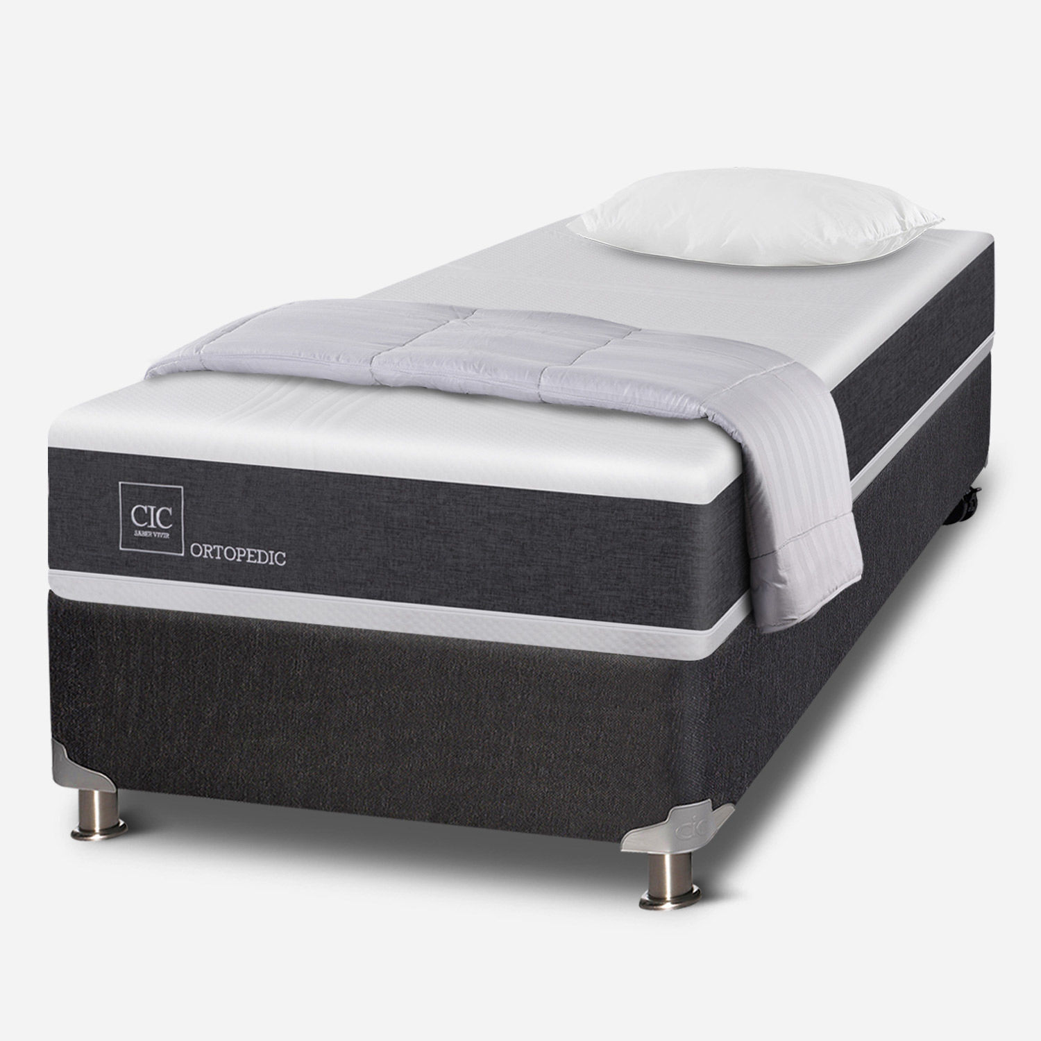 Box Spring 1,5 Plazas Ortopedic 5 Zonas + Almohada + Plum&oacute;n