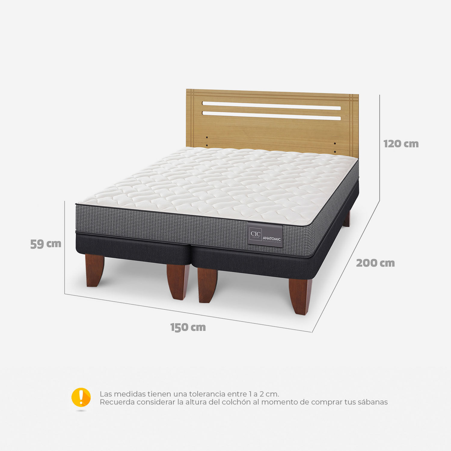 Cama Europea 2 Plazas Anatomic Base Dividida + Respaldo Múnich Mostaza
