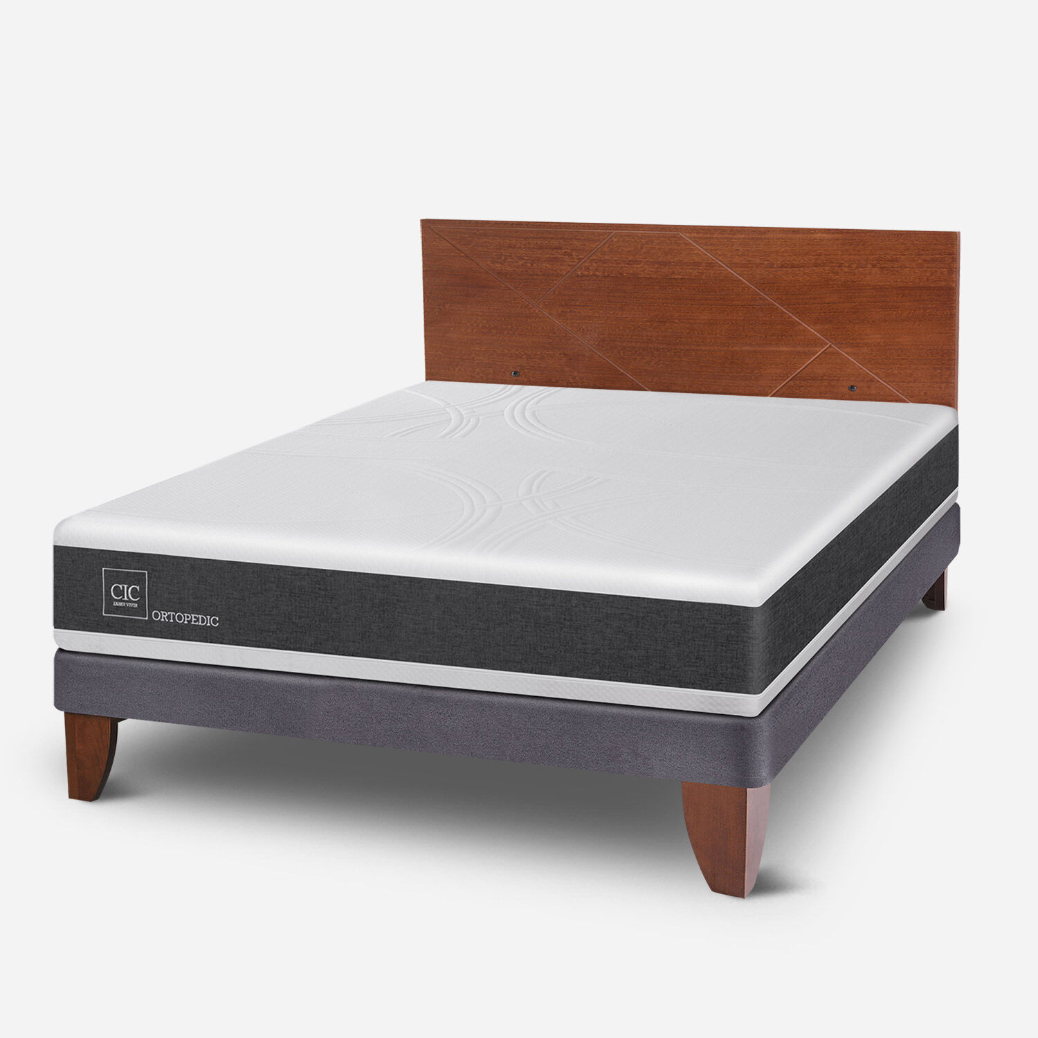 Cama Europea 2 Plazas Ortopedic Base Normal + Respaldo Villarrica Caramel