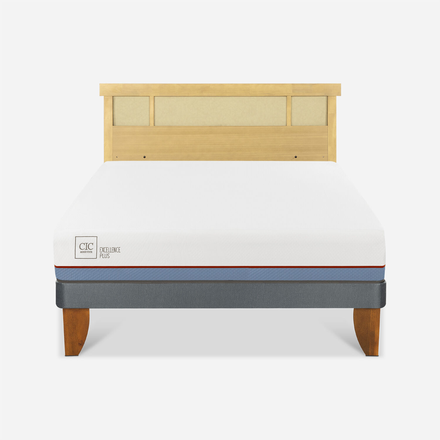 Cama Europea 2 Plazas Excellence Plus Base Normal + Respaldo Dubl&iacute;n Mostaza