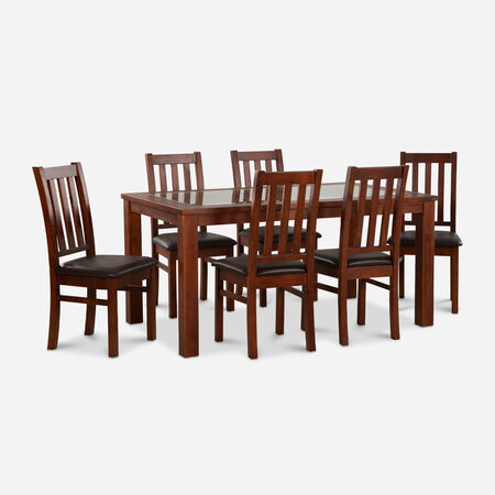 Comedor de Vidrio 6 Sillas Ñuble Caramelo - Pardo