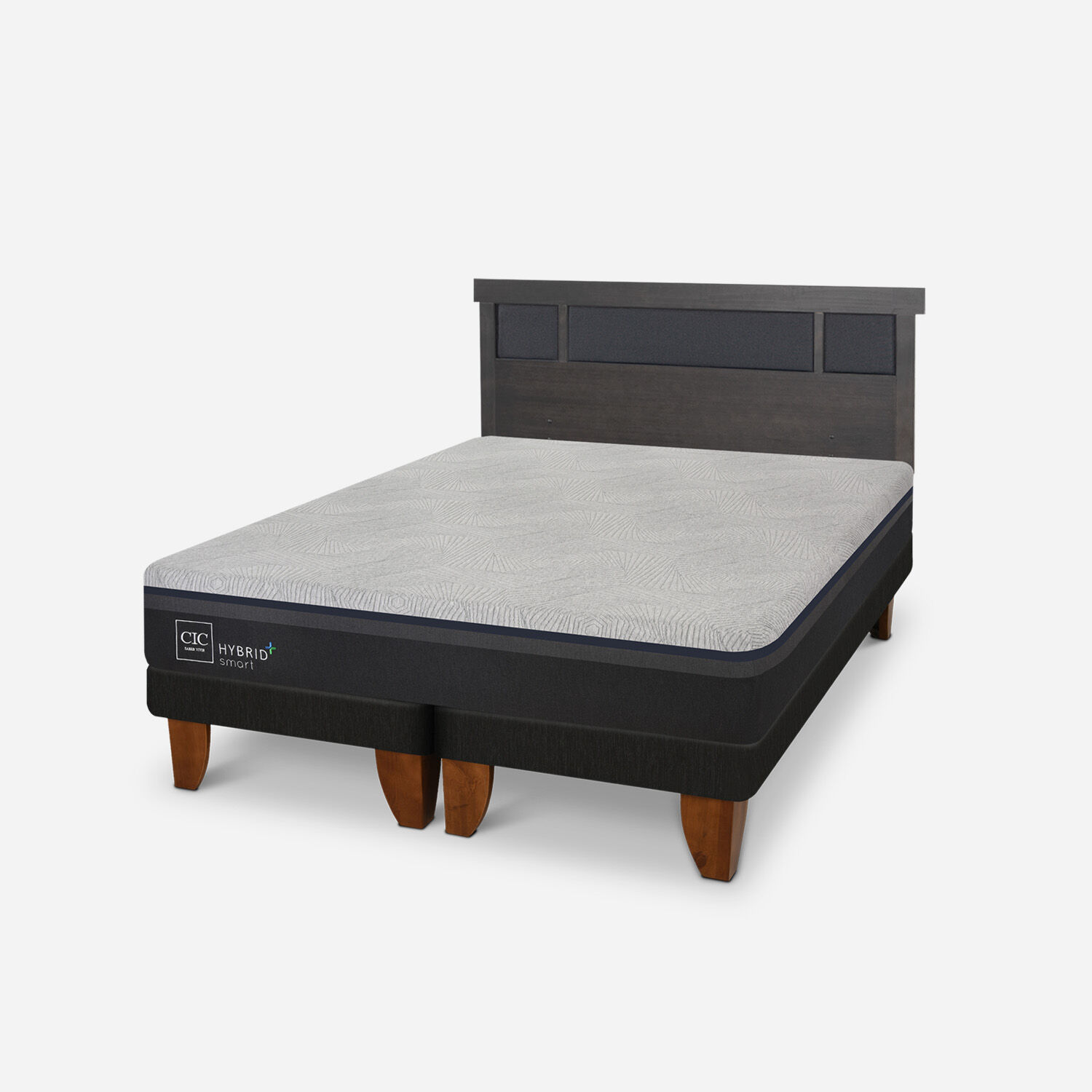 Cama Europea 2 Plazas Hybrid Plus Infinity Base Dividida + Respaldo Dubl&iacute;n Gris